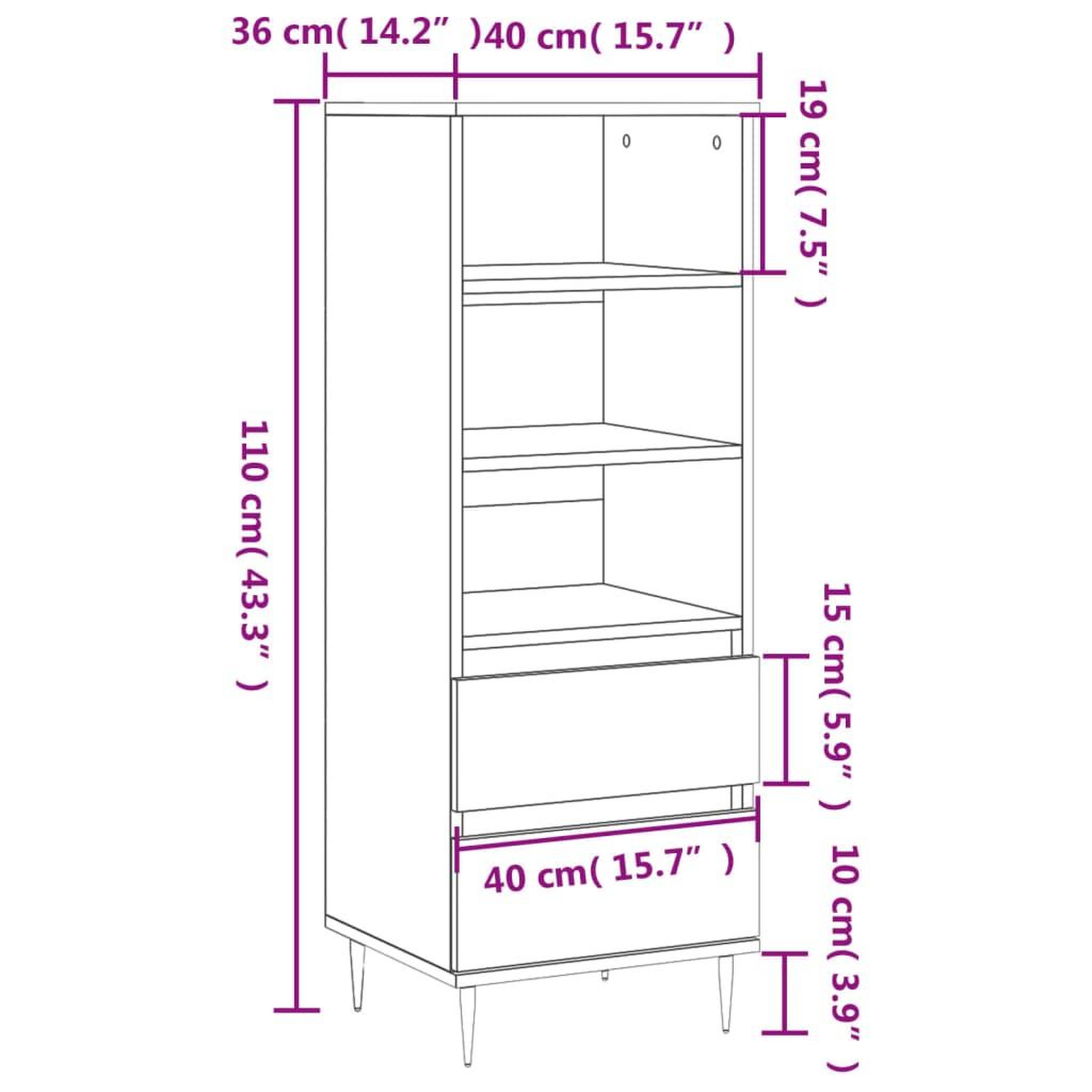 Voir la diapositive 6 : VIDAXL Buffet haut Chene fume 40x36x110 cm Bois d'ingenierie