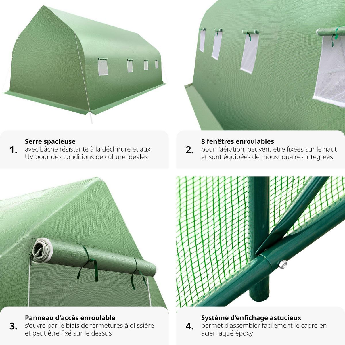 tectake Serre tunnel 27 m³ en forme de tente avec 8 fenêtres vert