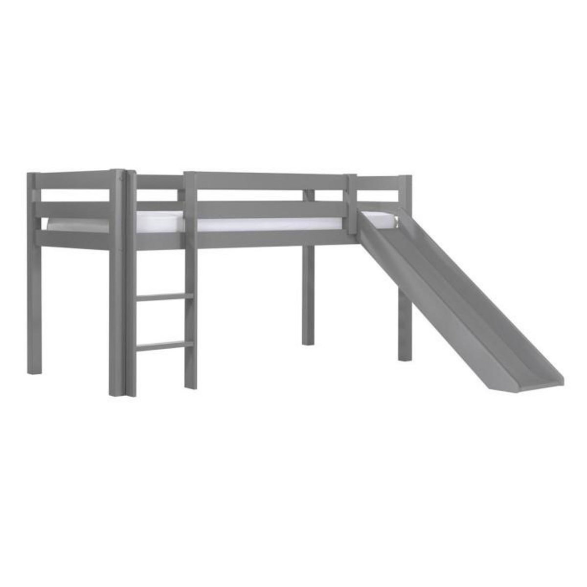 Paris Prix Lit Enfant Surélevé Avec Toboggan  Pino  90x200cm Gris