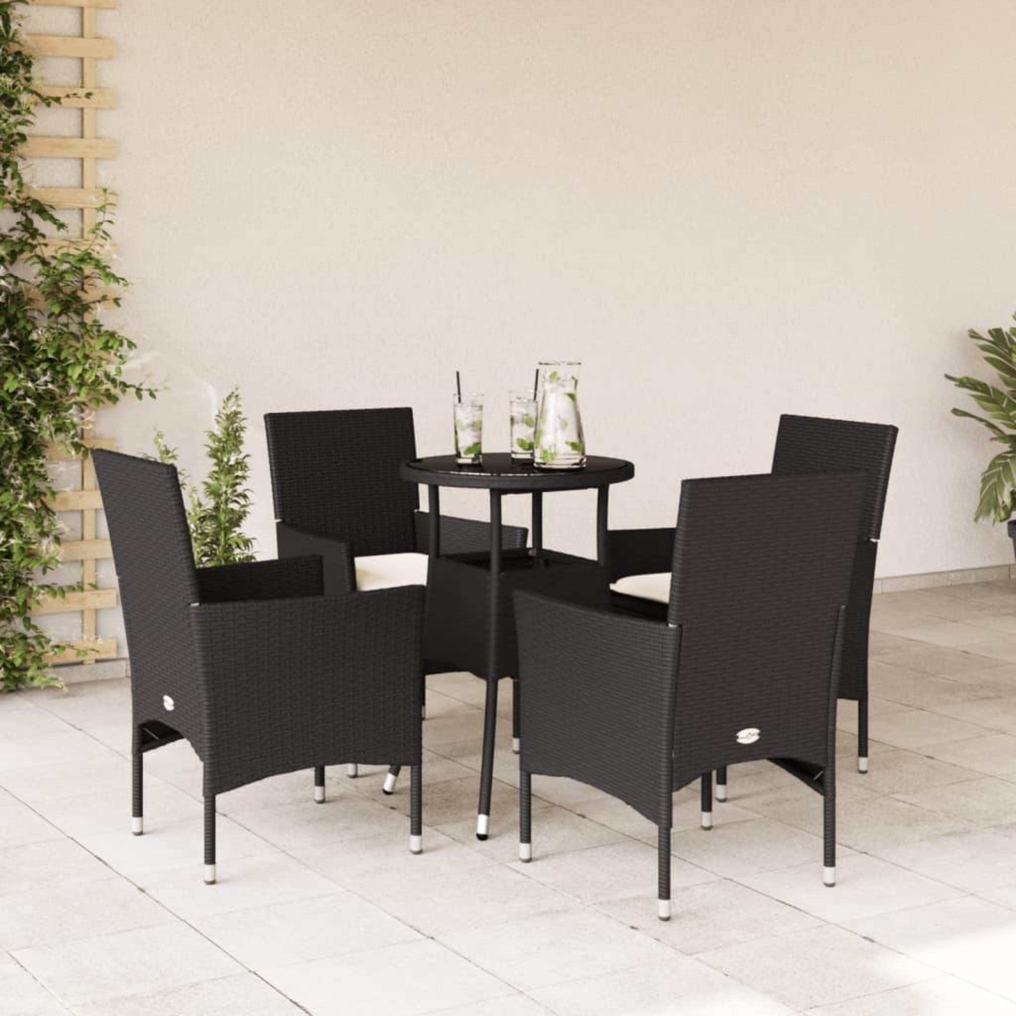 VIDAXL Ensemble a manger de jardin et coussins 5 pcs noir rotin verre