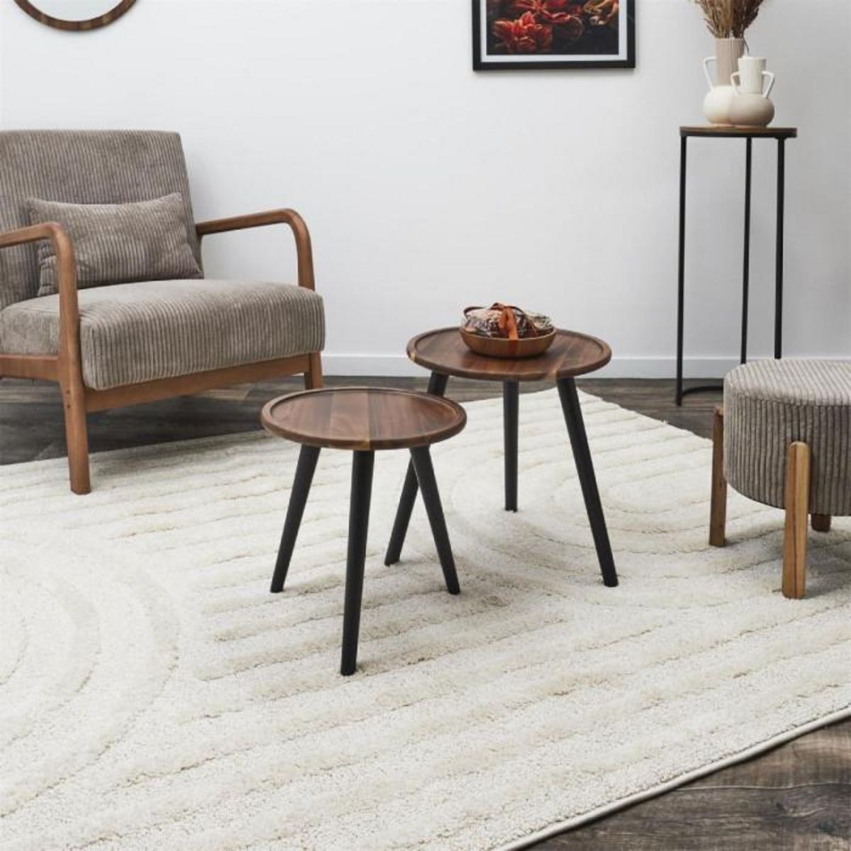 Paris Prix Lot de 2 Tables Basses Gigognes  Galet  39cm Marron