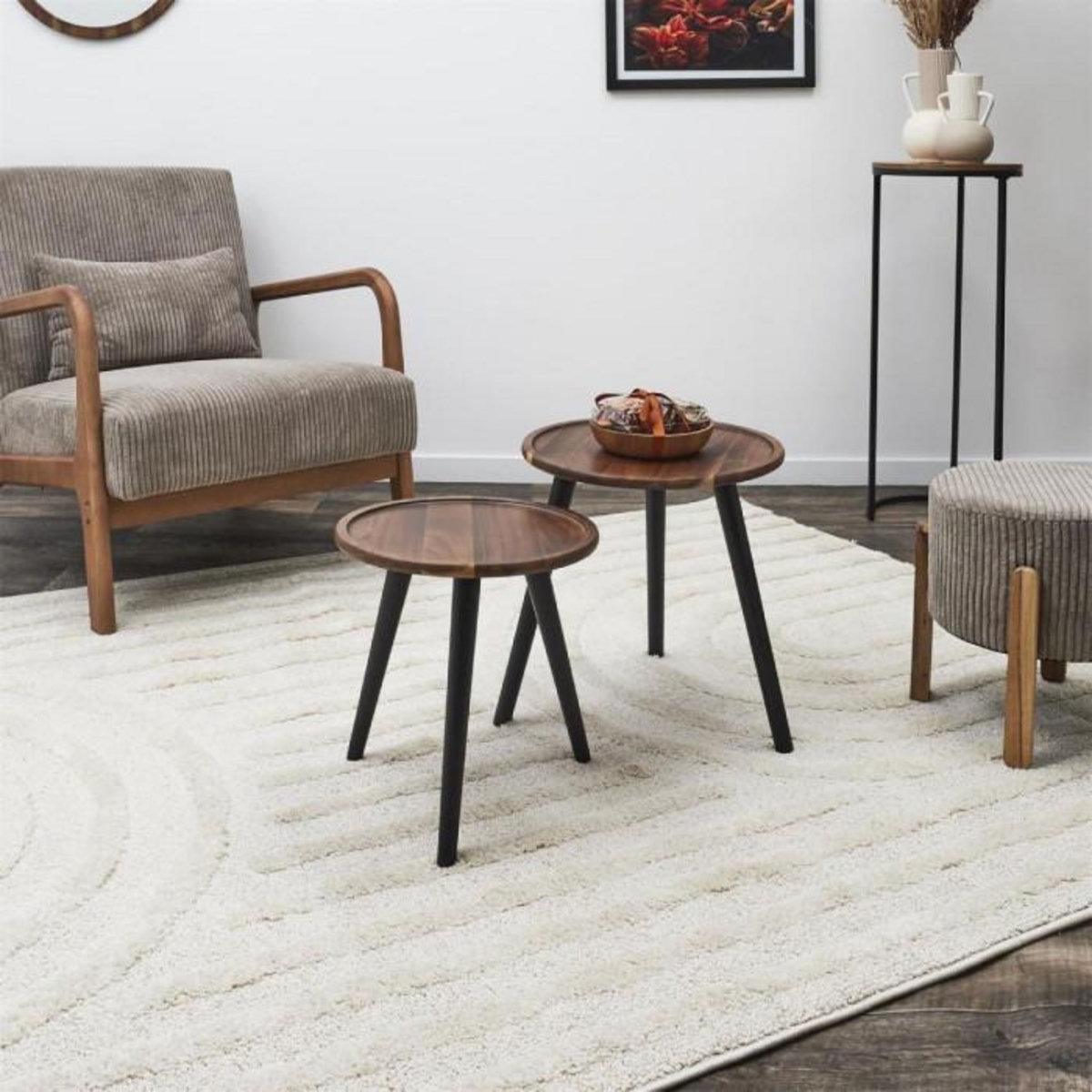 Paris Prix Lot de 2 Tables Basses Gigognes  Galet  39cm Marron