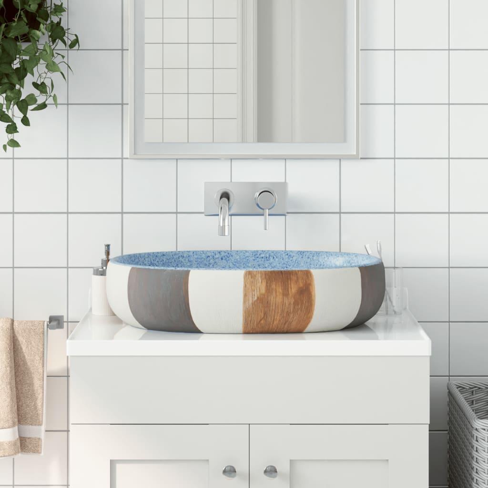 VIDAXL Vasque a poser multicolore ovale 59x40x14 cm ceramique