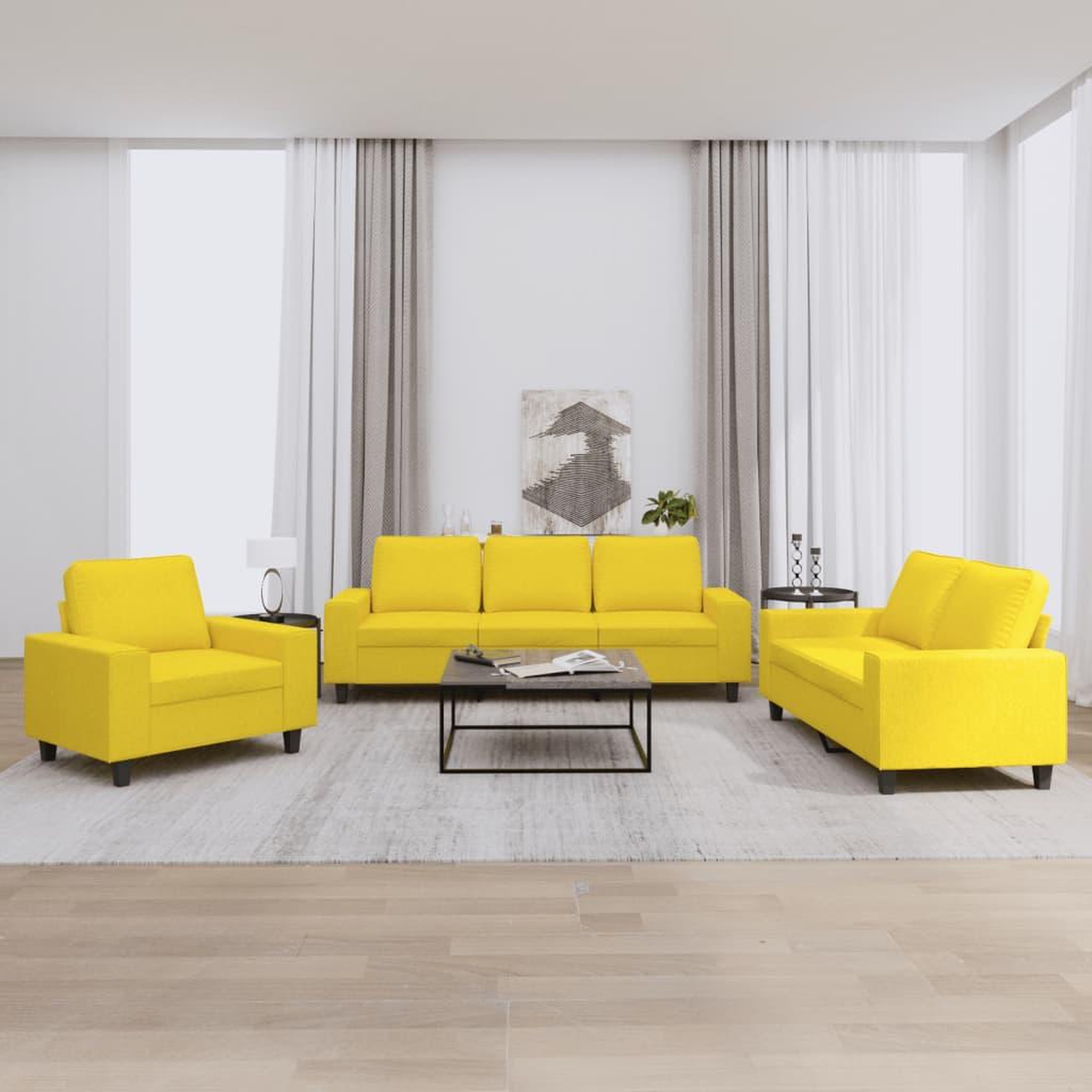 VIDAXL Ensemble de canapes 3 pcs jaune clair tissu