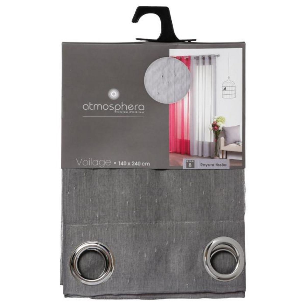 ATMOSPHERA Rideau Voilage  Rayure  140x240cm Gris