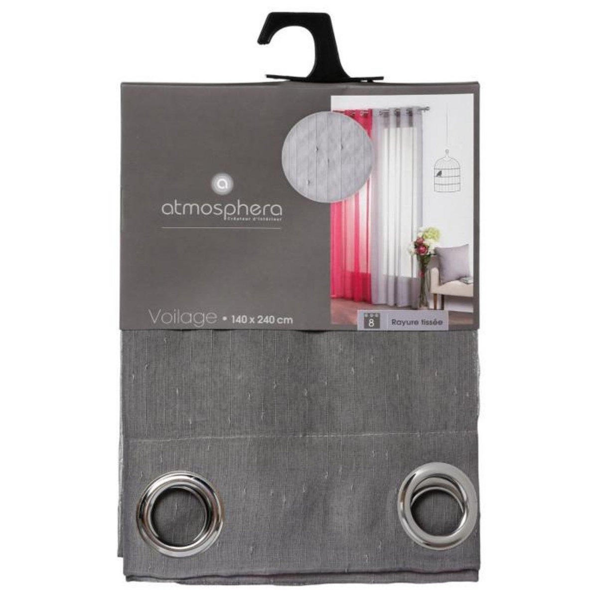 ATMOSPHERA Rideau Voilage  Rayure  140x240cm Gris