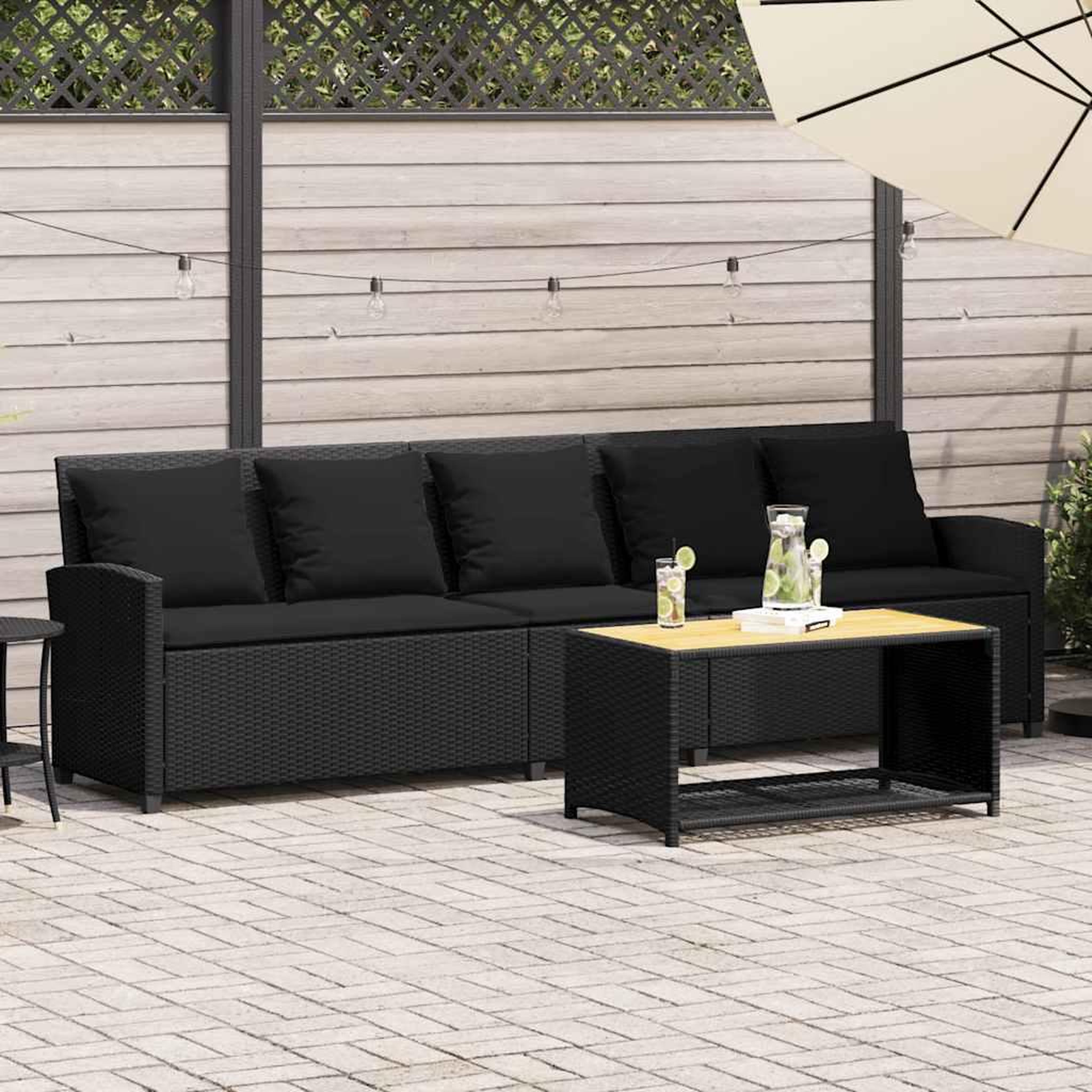 Voir la diapositive 1 : VIDAXL Canape de jardin avec coussins 5 places noir resine tressee