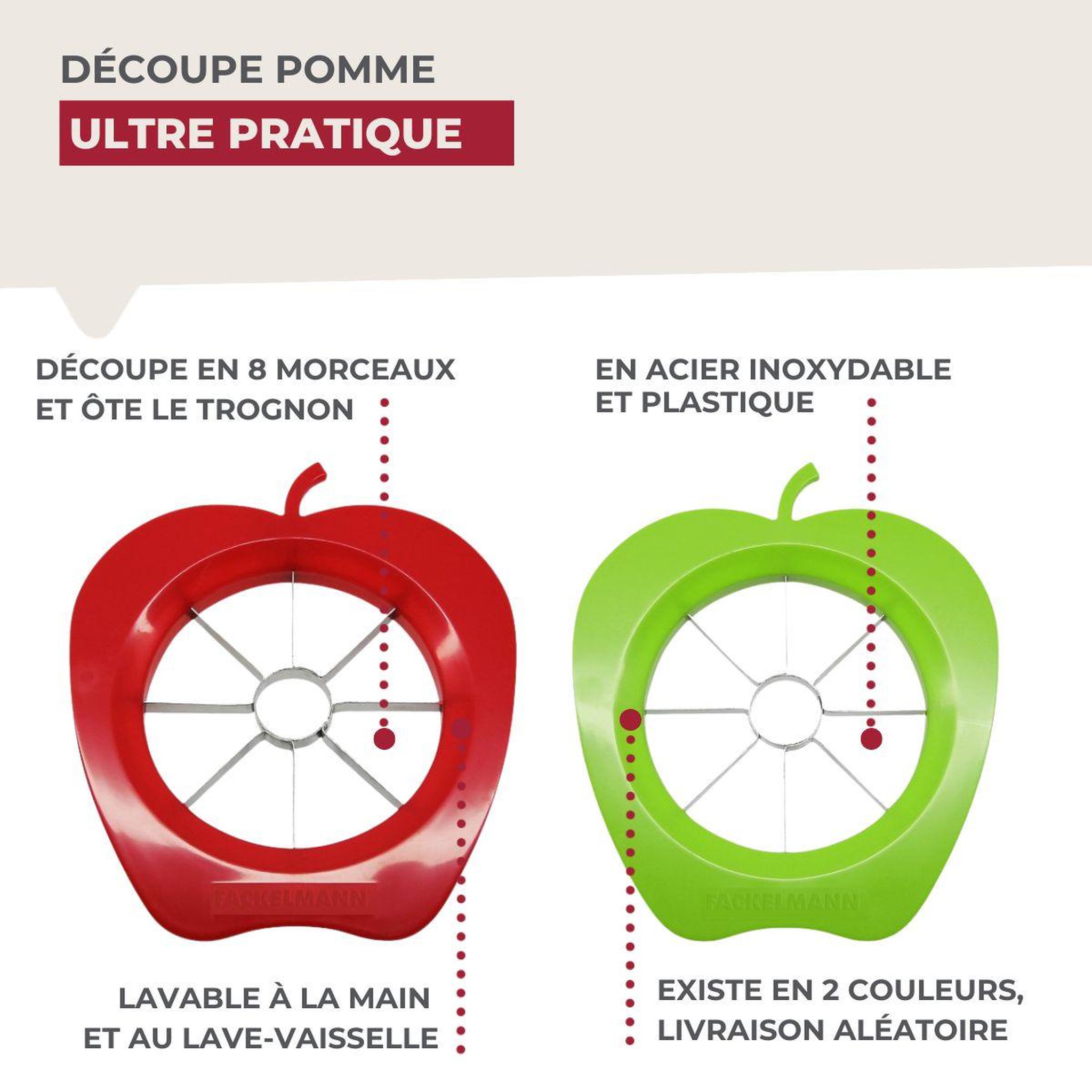Voir la diapositive 6 : Fackelmann Coupe pomme en 8 morceaux couleur aléatoire fackelmann colors edition