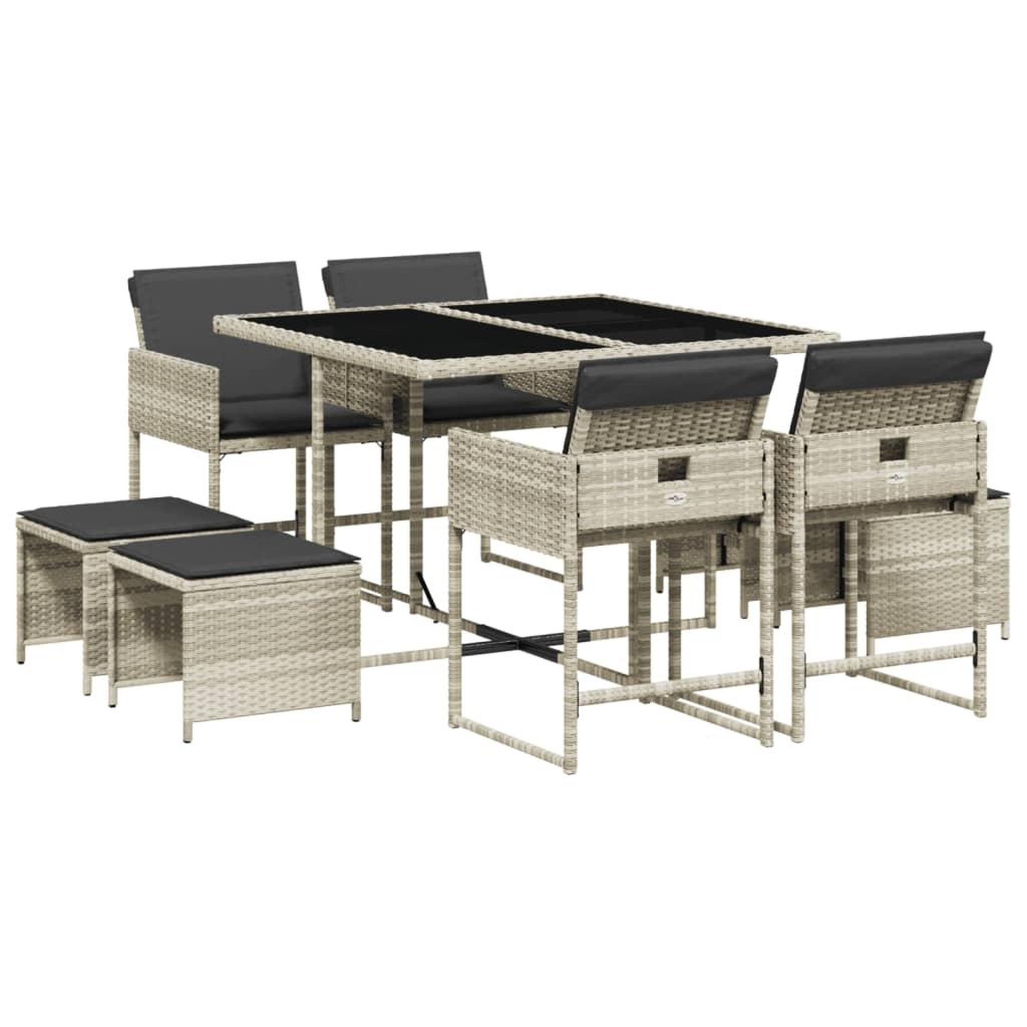 Voir la diapositive 2 : VIDAXL Ensemble a manger de jardin et coussins 9 pcs gris clair rotin