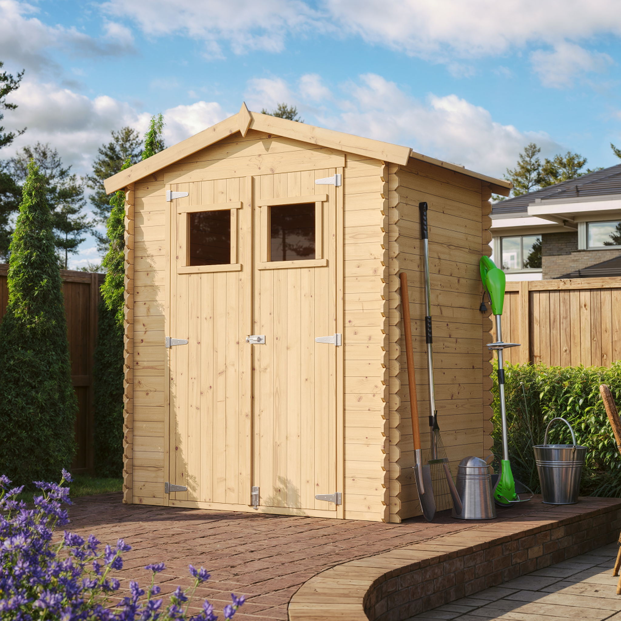 Voir la diapositive 4 : TIMBELA Abri de jardin en bois 1.98m² cabanon jardin exterieur à outils et velo avec sol imprégném367+m367g