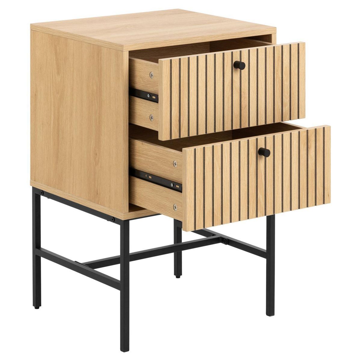 TOILINUX Table de chevet rectangulaire 2 tiroirs effet tasseaux BAÏKAL - Beige