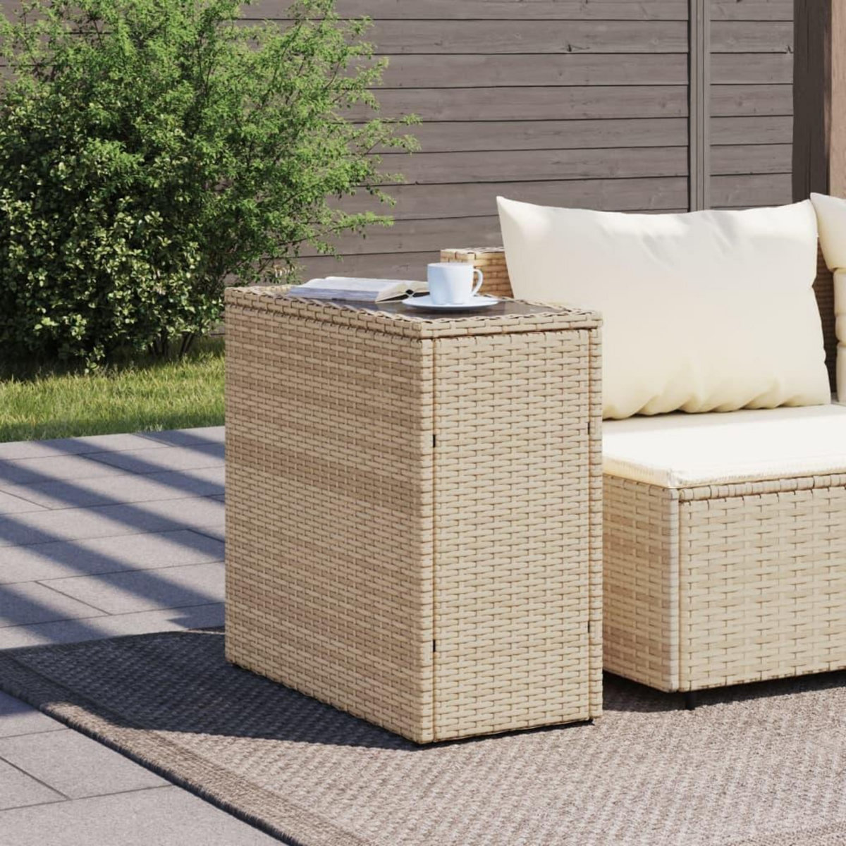 VIDAXL Table d'appoint de jardin avec dessus en verre beige rotin