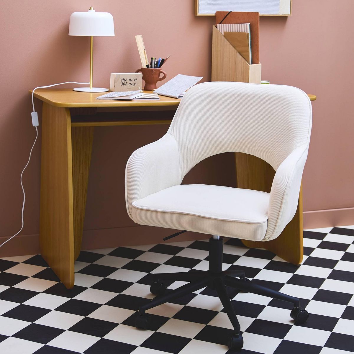 SWEEEK Chaise de bureau à roulettes velours côtelé , L 60 x P 62 x H 89 / 99cm