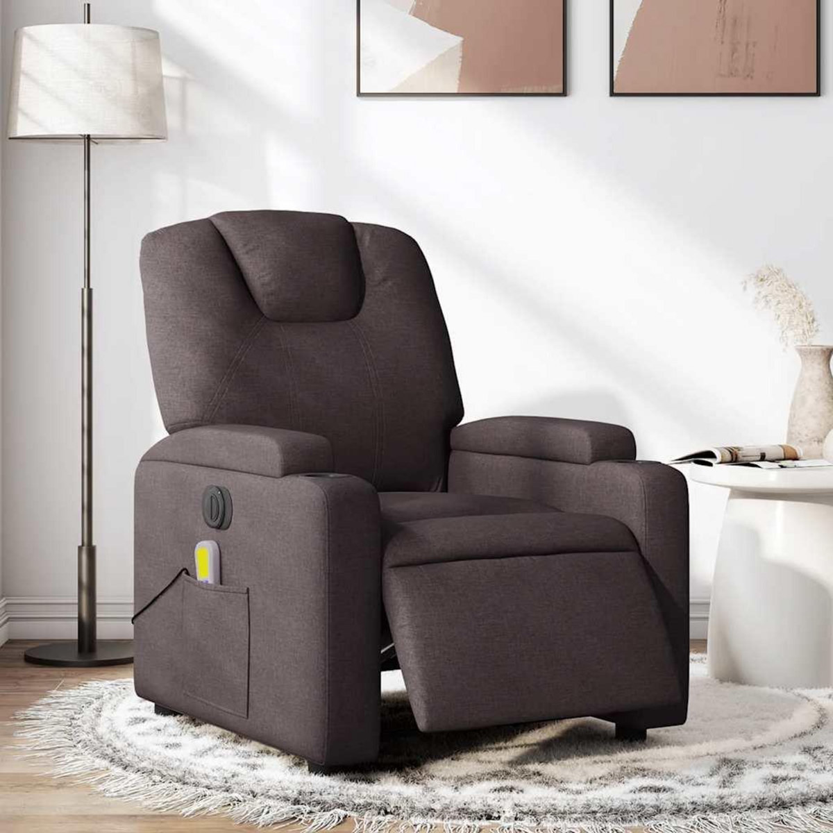 VIDAXL Fauteuil de massage inclinable electrique Marron fonce Tissu
