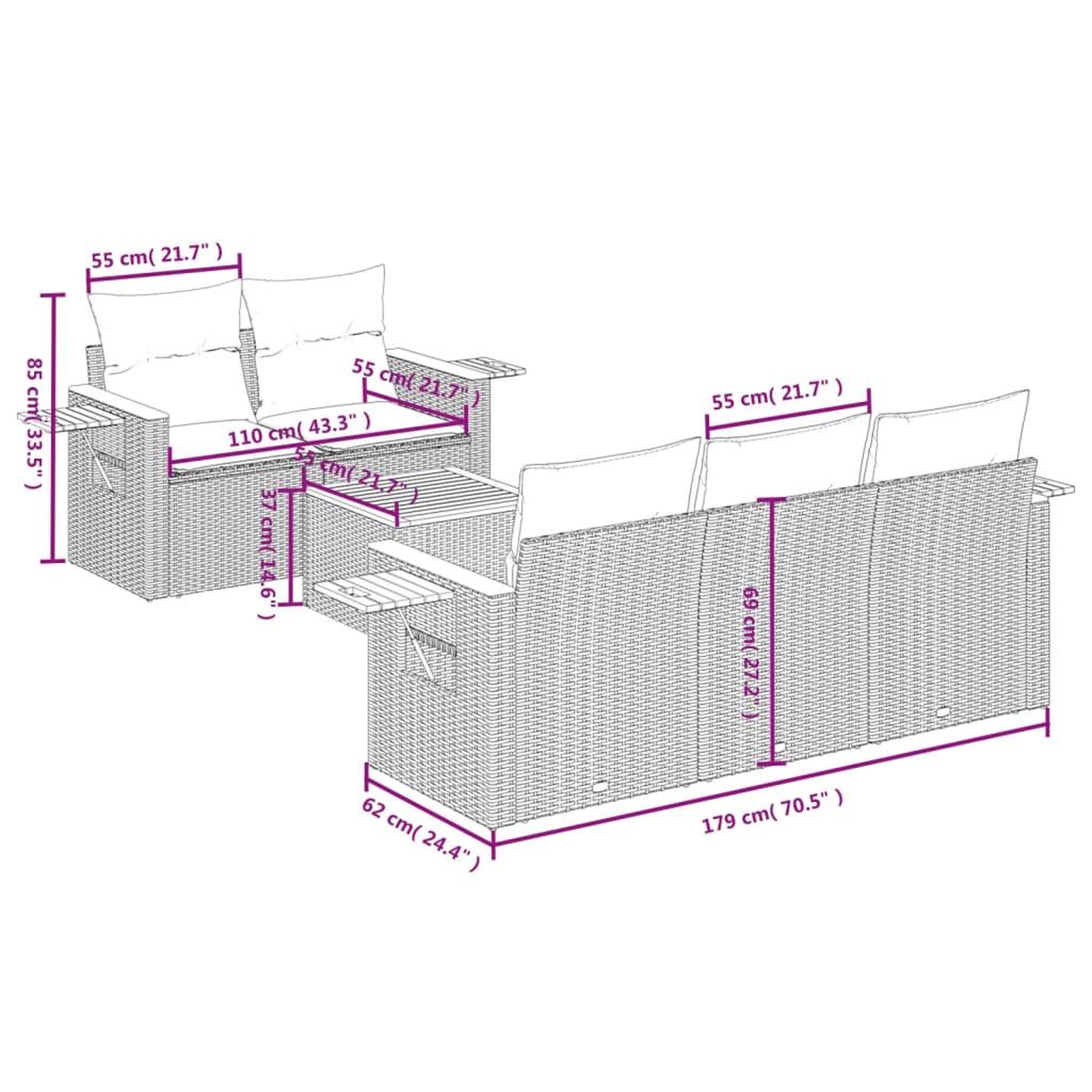 Voir la diapositive 6 : VIDAXL Salon de jardin 6 pcs avec coussins noir resine tressee