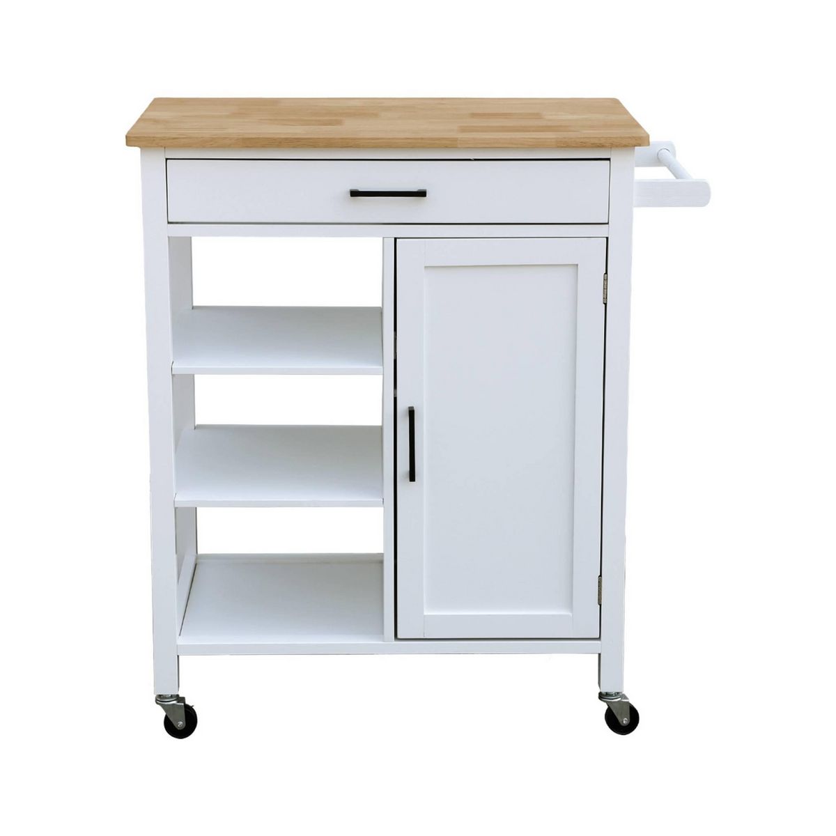 SWEEEK Desserte de cuisine BENDOR plateau en bois d'hévéa, 83 x 47 x 91 cm, 1 poignée, 4 roues, 1 tiroir, 5 étagères, 1 porte, style contemporain