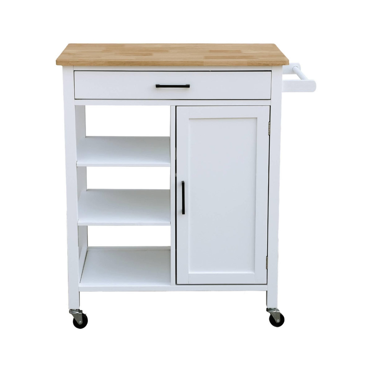 SWEEEK Desserte de cuisine BENDOR plateau en bois d'hévéa, 83 x 47 x 91 cm, 1 poignée, 4 roues, 1 tiroir, 5 étagères, 1 porte, style contemporain