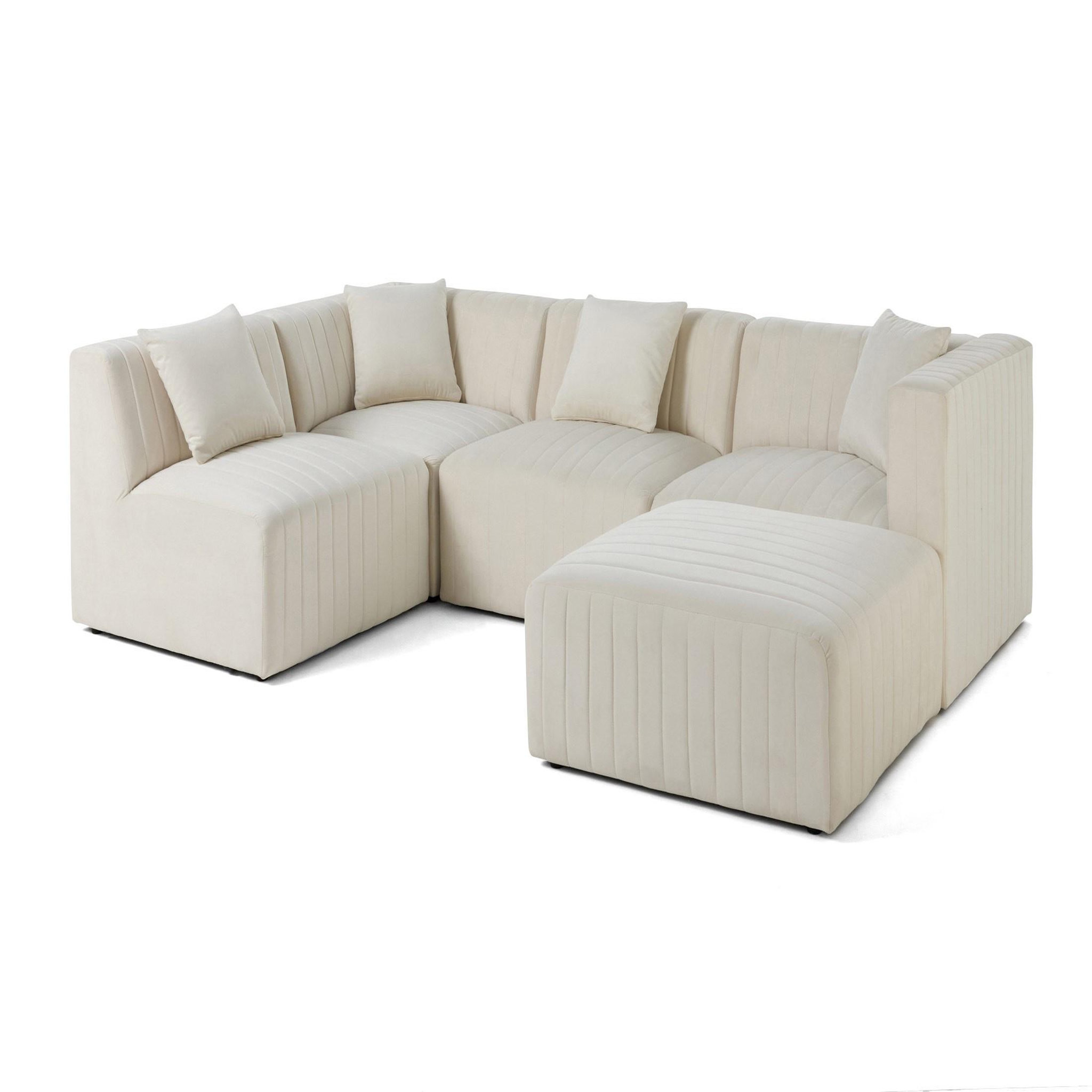 Voir la diapositive 1 : LISA DESIGN Nova - canapé modulable d'angle gauche - 5 places - avec pouf d'appoint - en velours