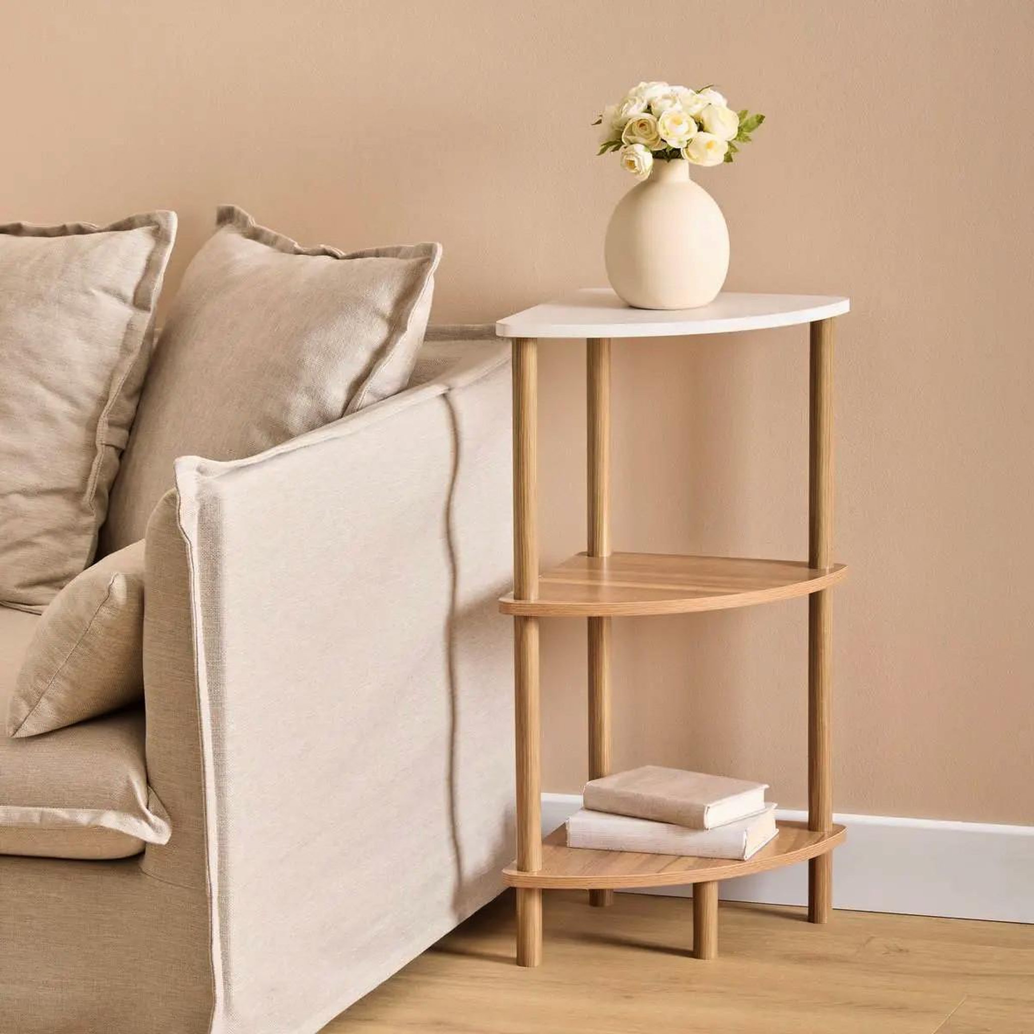 Voir la diapositive 3 : FIVE Étagère d'Angle 3 Niveaux Design  Côme  76cm Marron