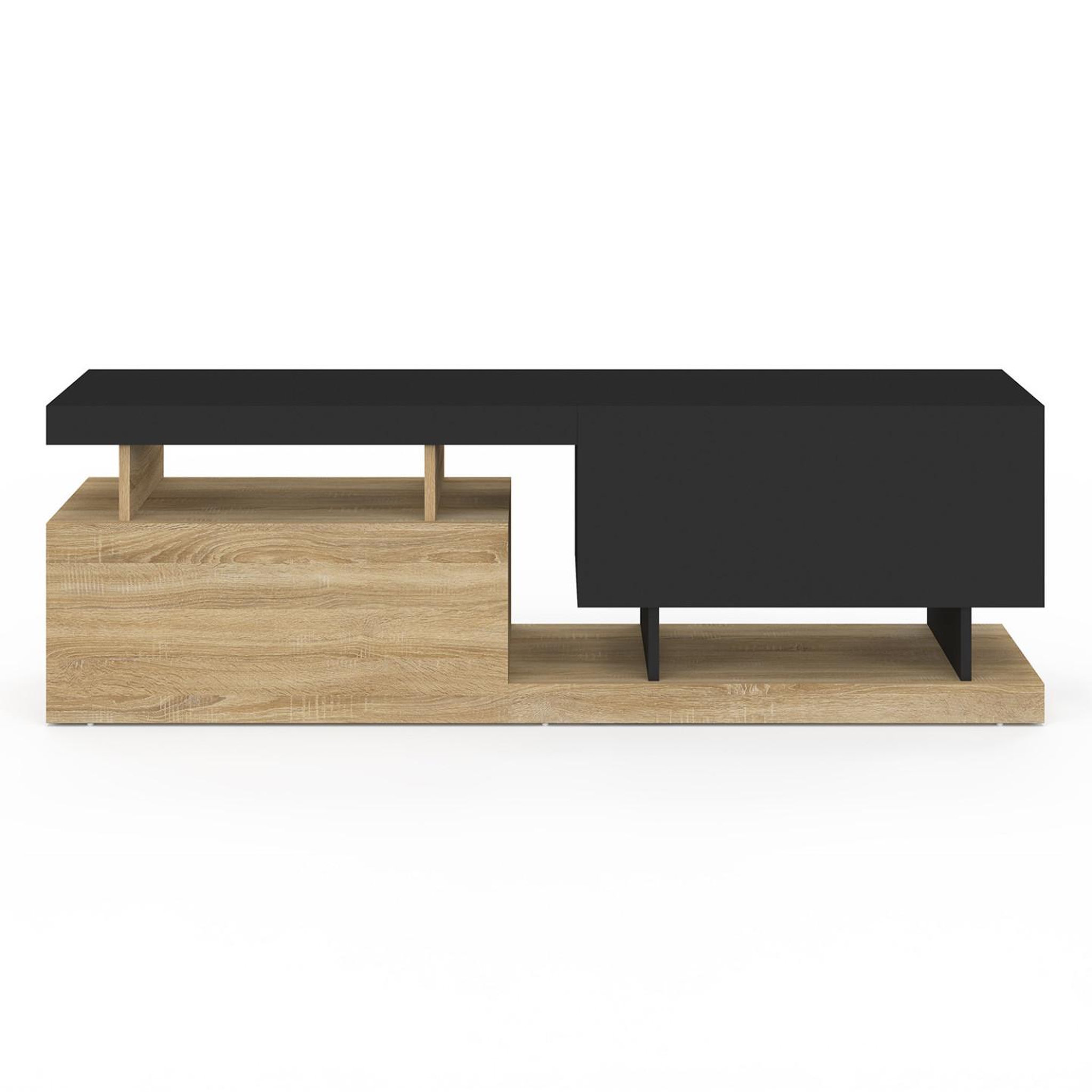 Voir la diapositive 3 : ID MARKET Meuble tv 140 cm angulo 2 portes effet bois et noir