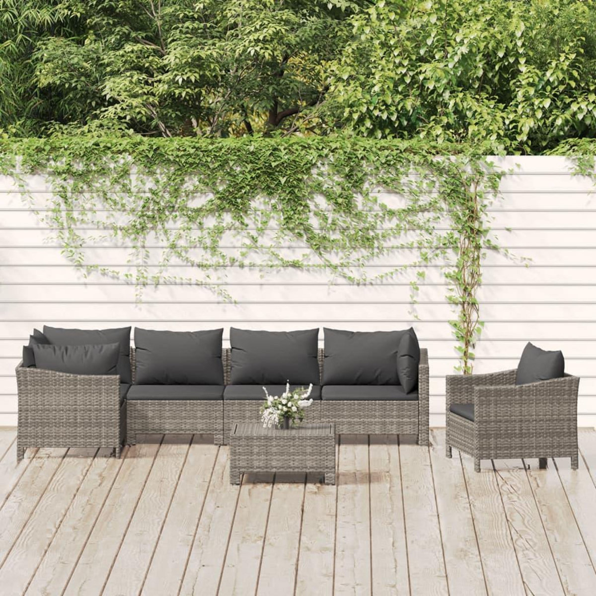 VIDAXL Salon de jardin 7 pcs avec coussins Gris Resine tressee