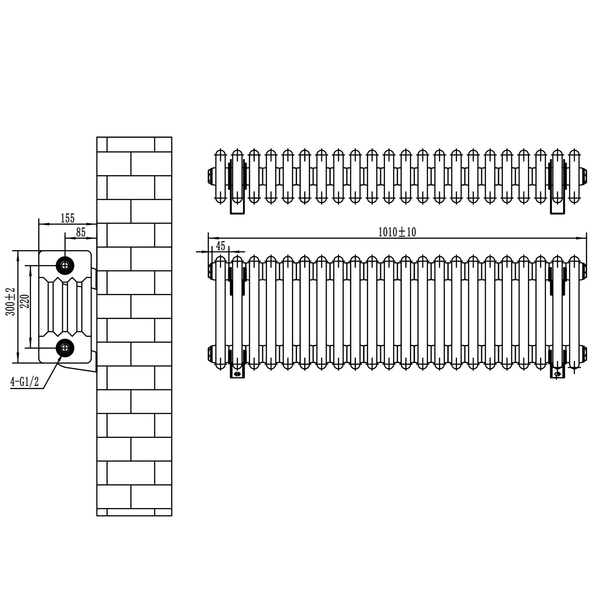 Voir la diapositive 5 : MONSTERSHOP Radiateur traditionnel à 4 colonnes & vannes - 300 x 1010 mm