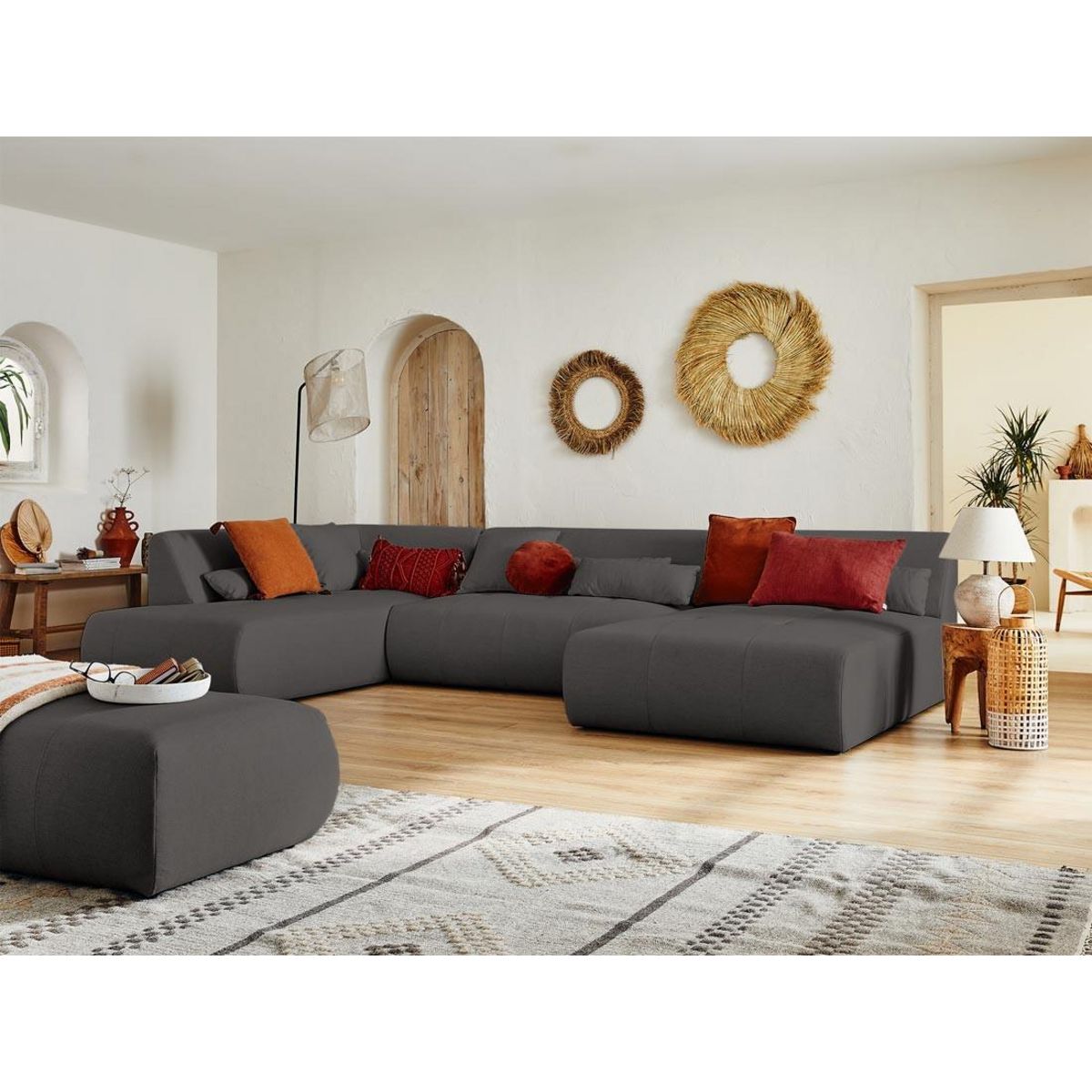 LISA DESIGN Onyx - canapé panoramique d'angle gauche 7 places - en tissu