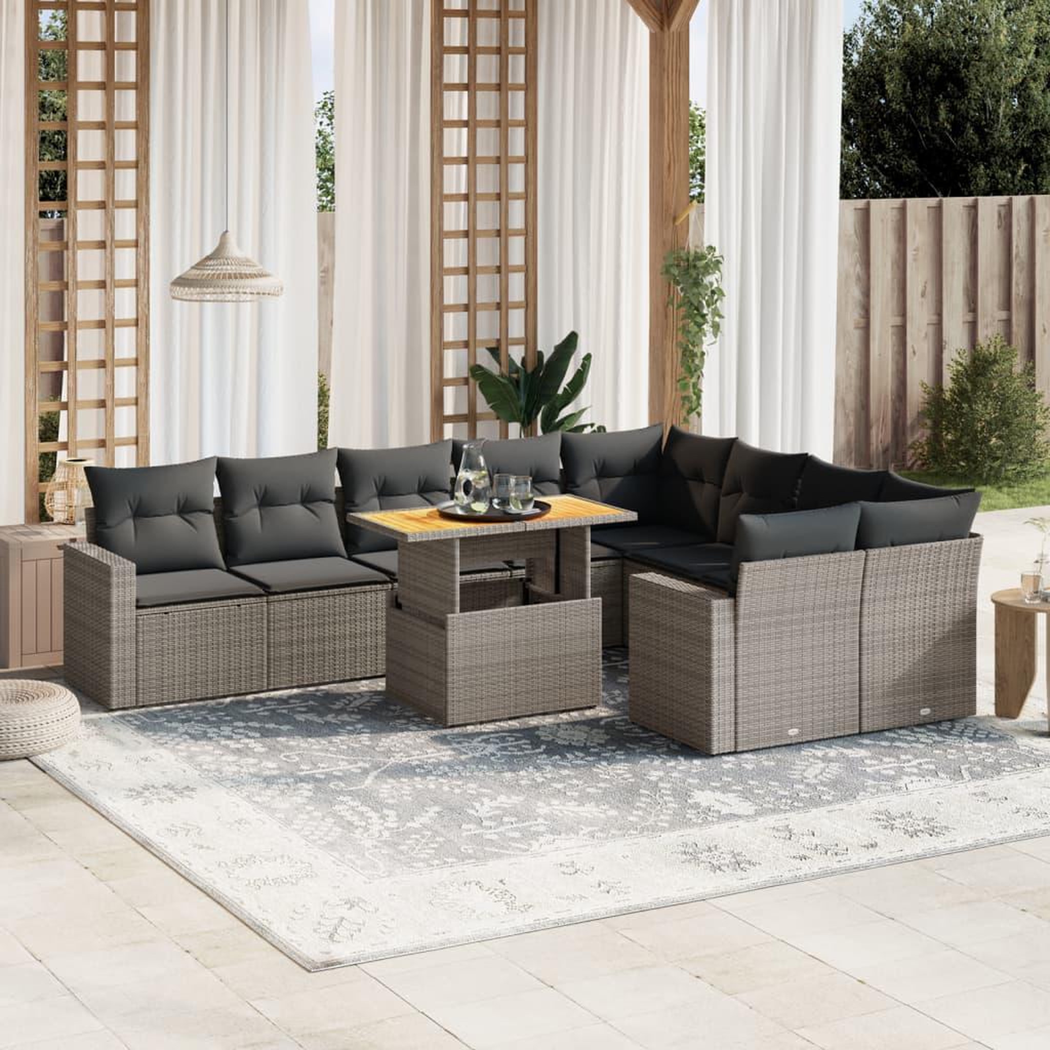VIDAXL Salon de jardin avec coussins 10 pcs gris resine tressee