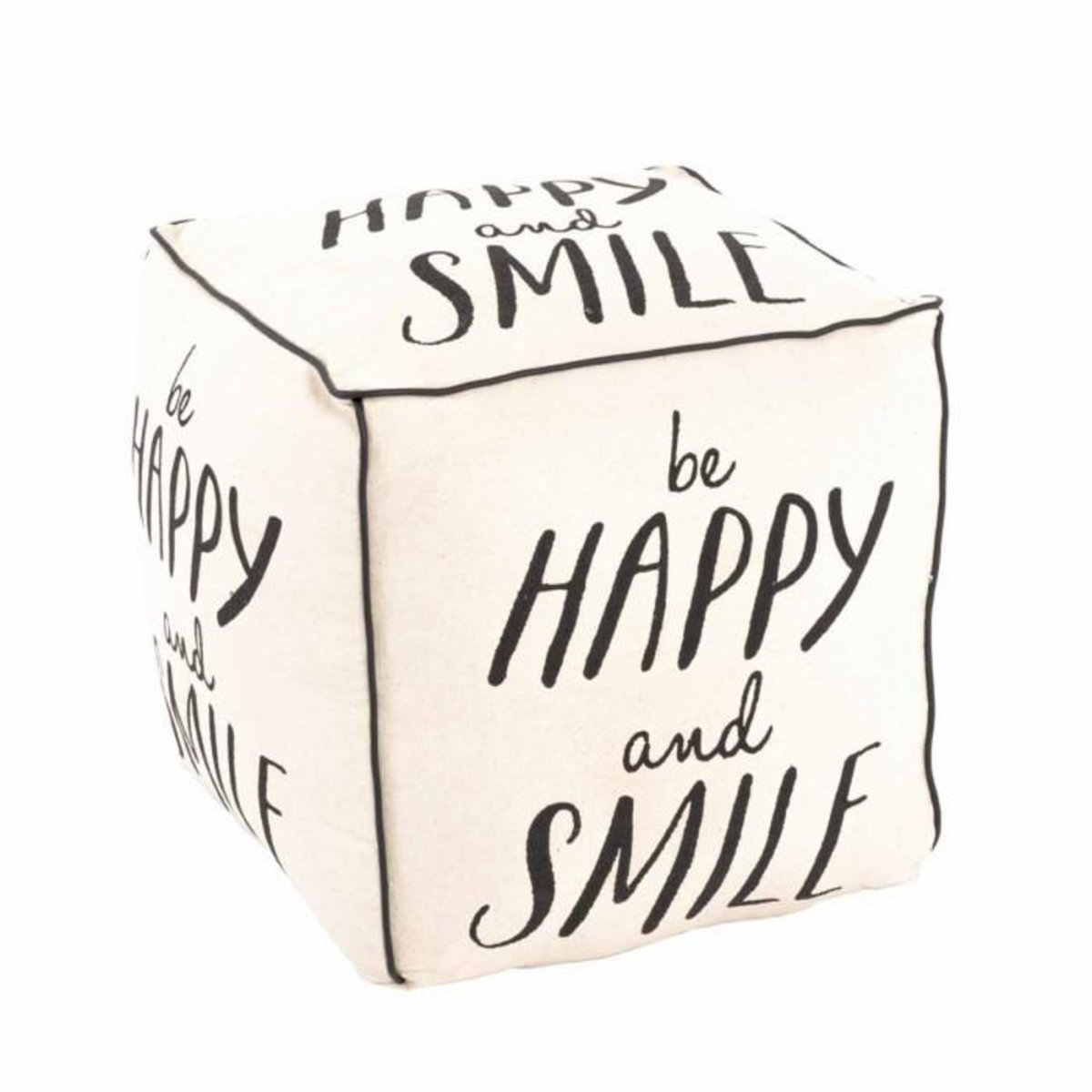 Paris Prix Pouf Vintage en Tissu  Smile  48cm Écru