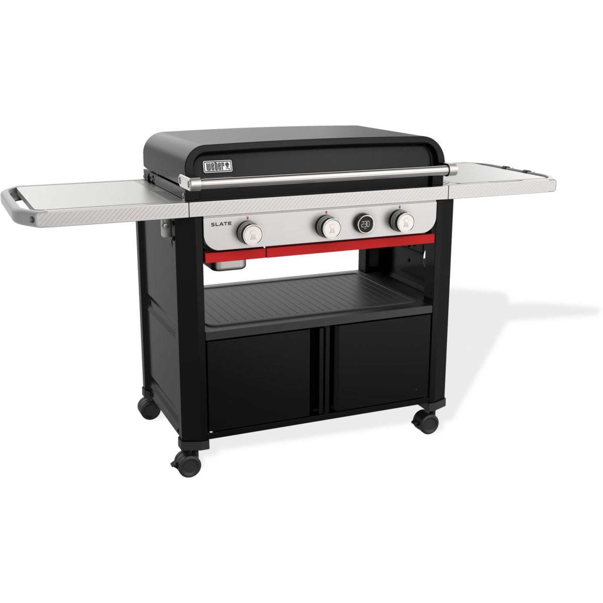 Voir la diapositive 2 : Weber Plancha gaz black 3 brûleurs sur chariot, 76x46 cm