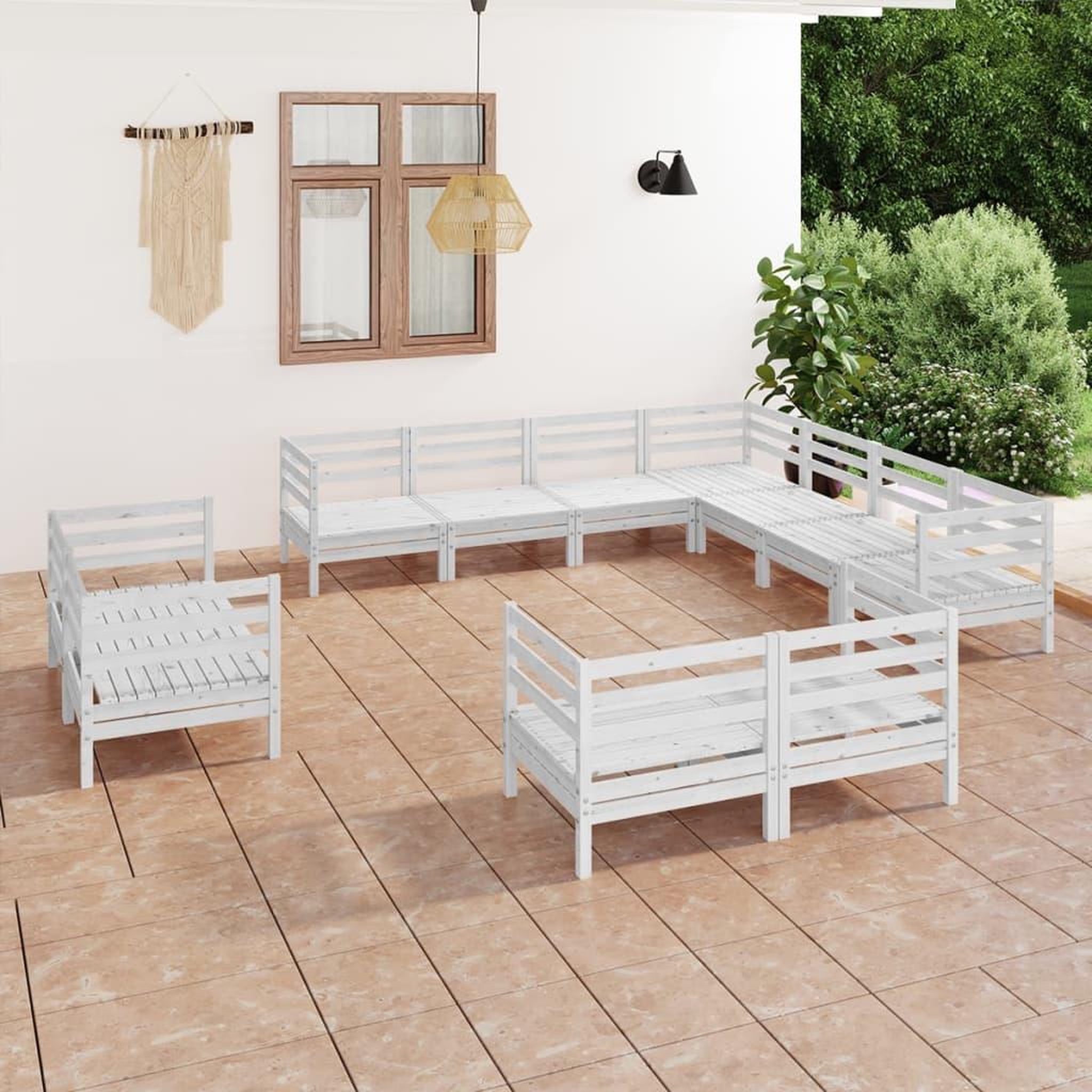 Voir la diapositive 1 : VIDAXL Salon de jardin 11 pcs Bois de pin massif Blanc