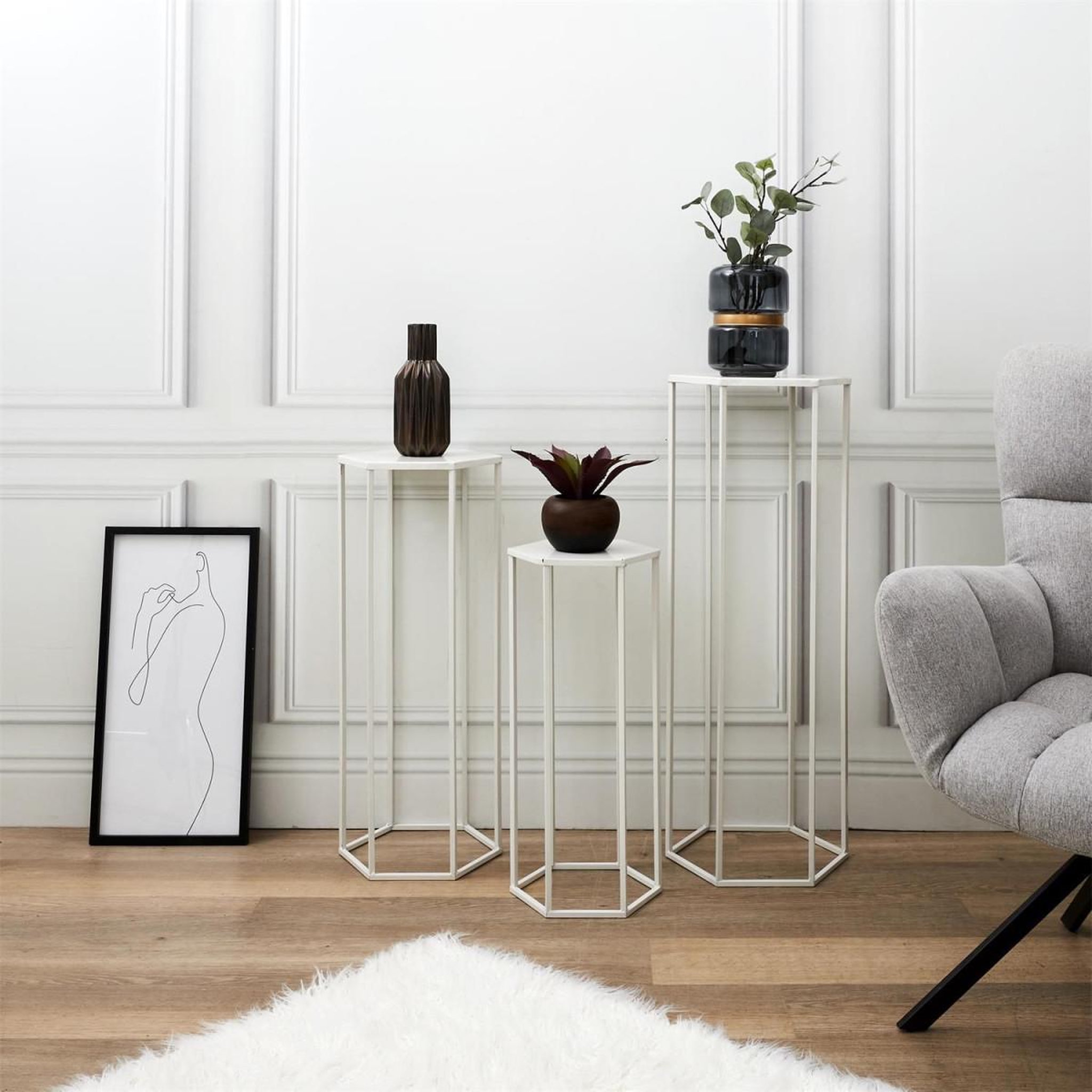 Voir la diapositive 5 : The Home Deco Factory Lot de 3 sellettes gigognes  métal  90cm blanc
