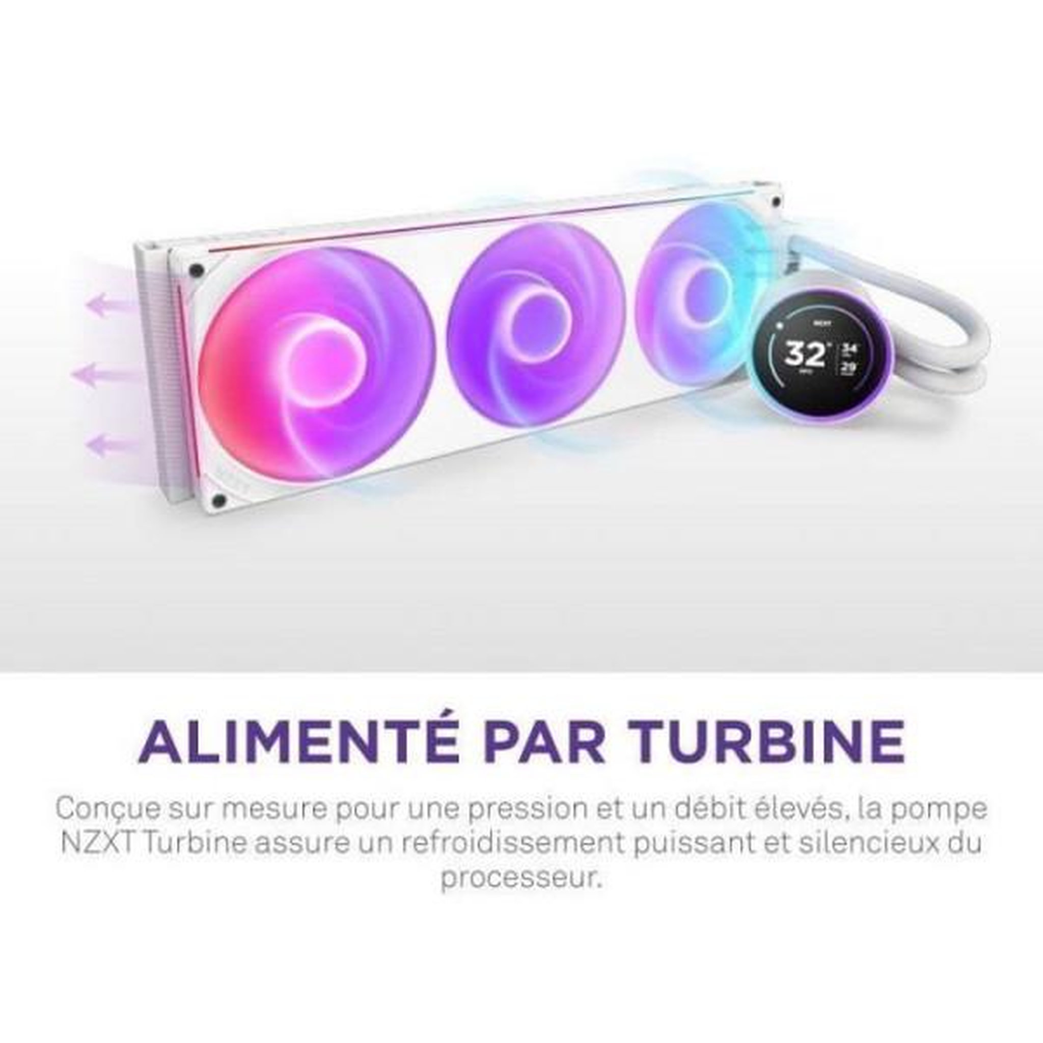 Voir la diapositive 2 : NZXT Watercooling - nzxt - rl-kr42e-w2 - kraken elite 420 rgb - écran 2.72, panneau rgb personnalisable et ventilateurs rgb - blanc