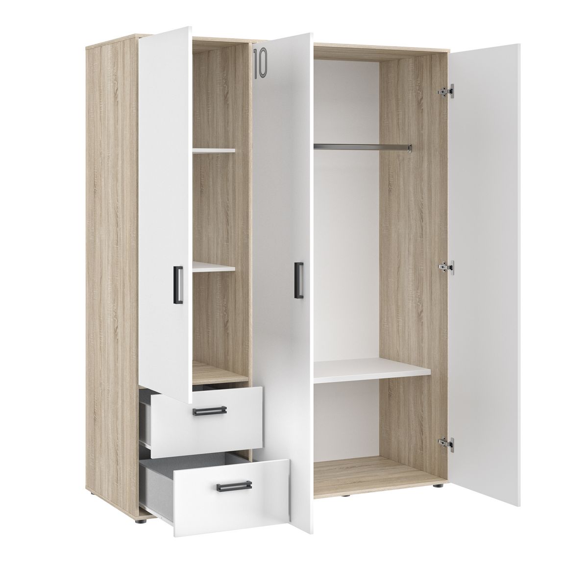 Armoire 3 portes 2 tiroirs  L155xH200xP60cm ALLAN