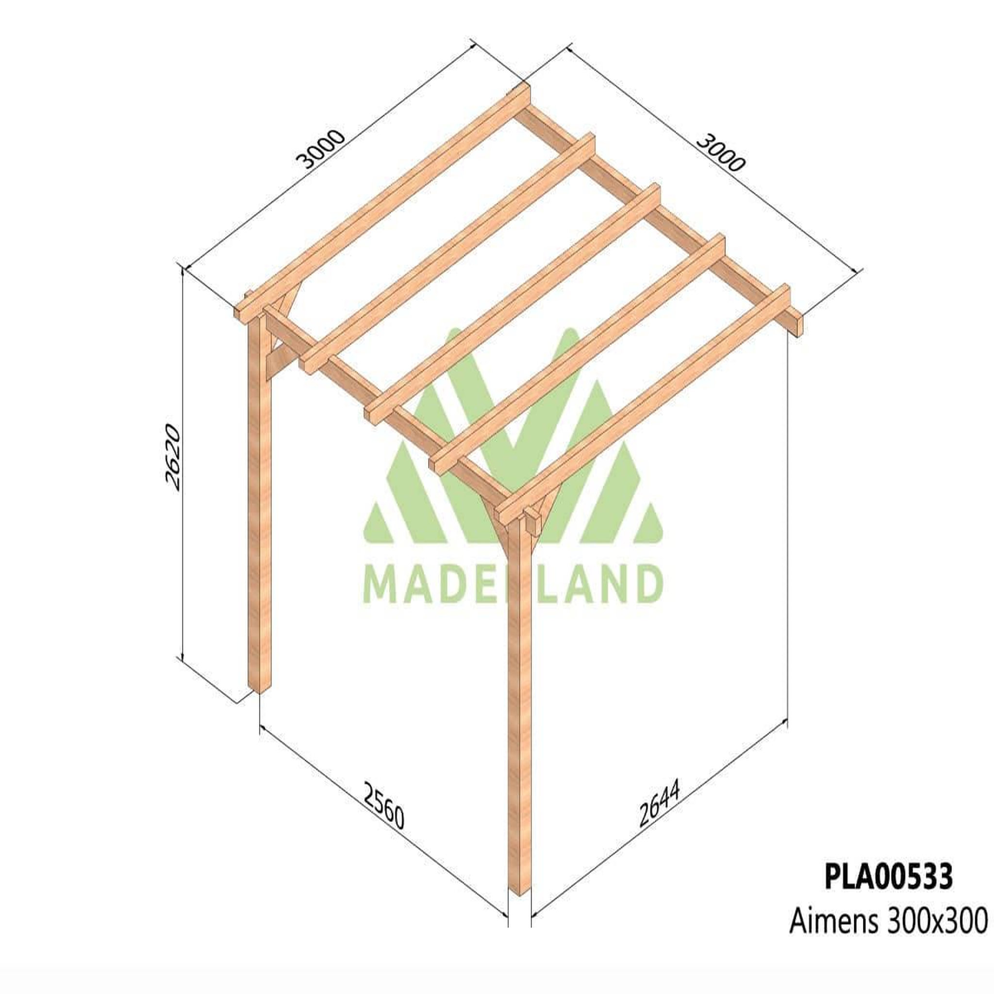 Voir la diapositive 2 : JARDIDECO Pergola adossée en lamellé-collé amiens 300 x 300 cm - maderland