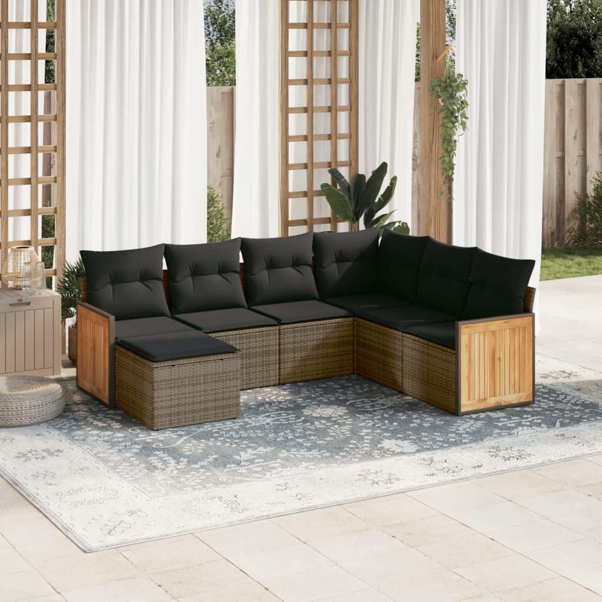 VIDAXL Salon de jardin avec coussins 7 pcs gris resine tressee