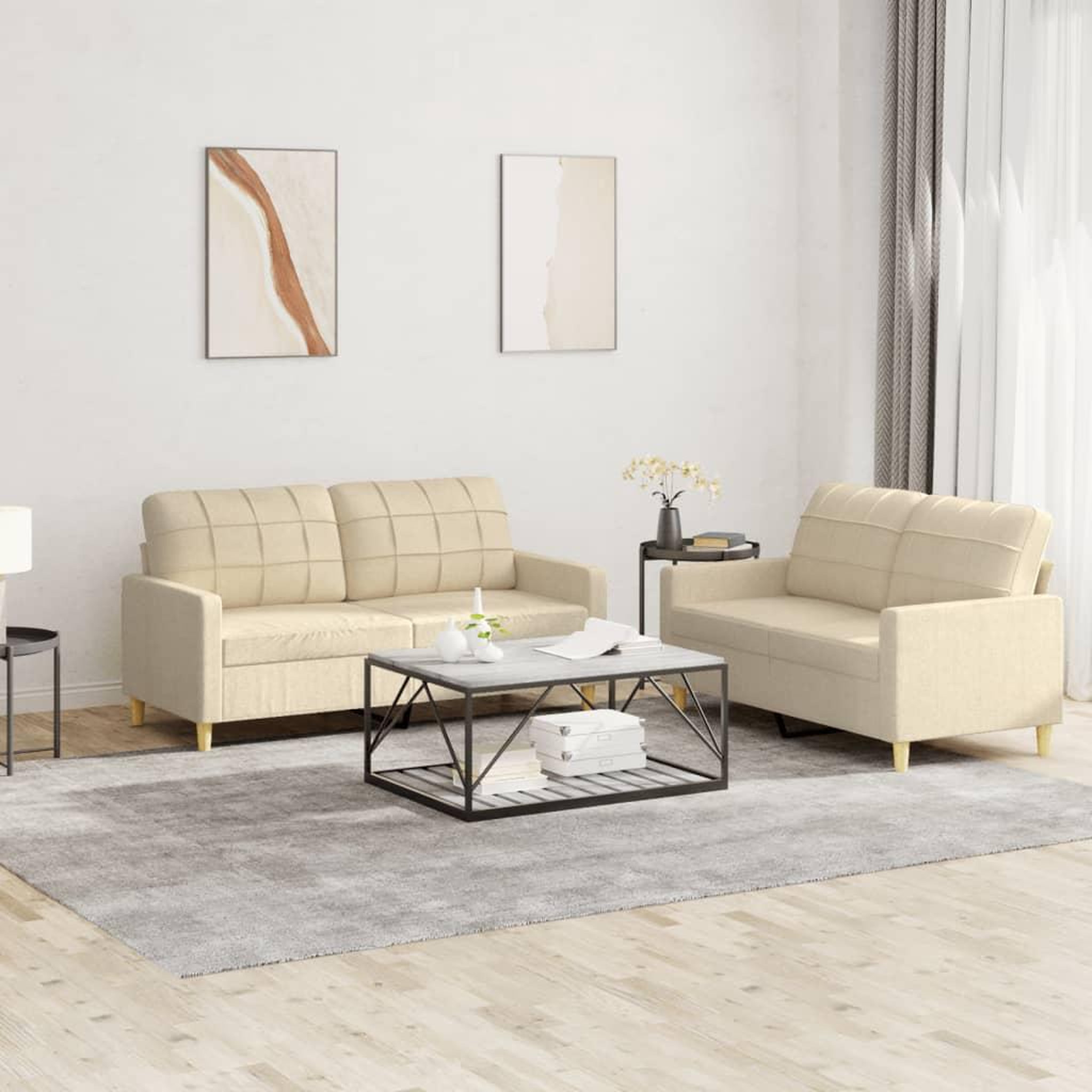 VIDAXL Ensemble de canapes 2 pcs avec coussins Creme Tissu