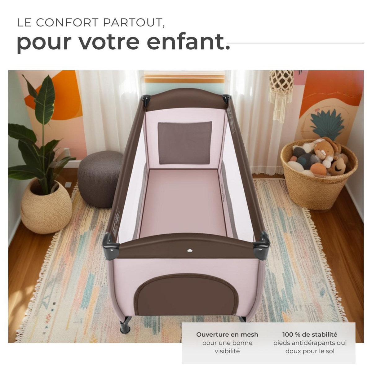 tectake Lit de voyage pour enfants peu encombrant pliable marron café
