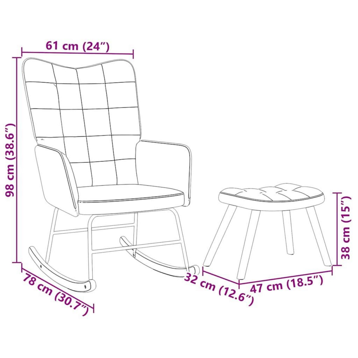 VIDAXL Chaise a bascule avec repose-pied noir velours