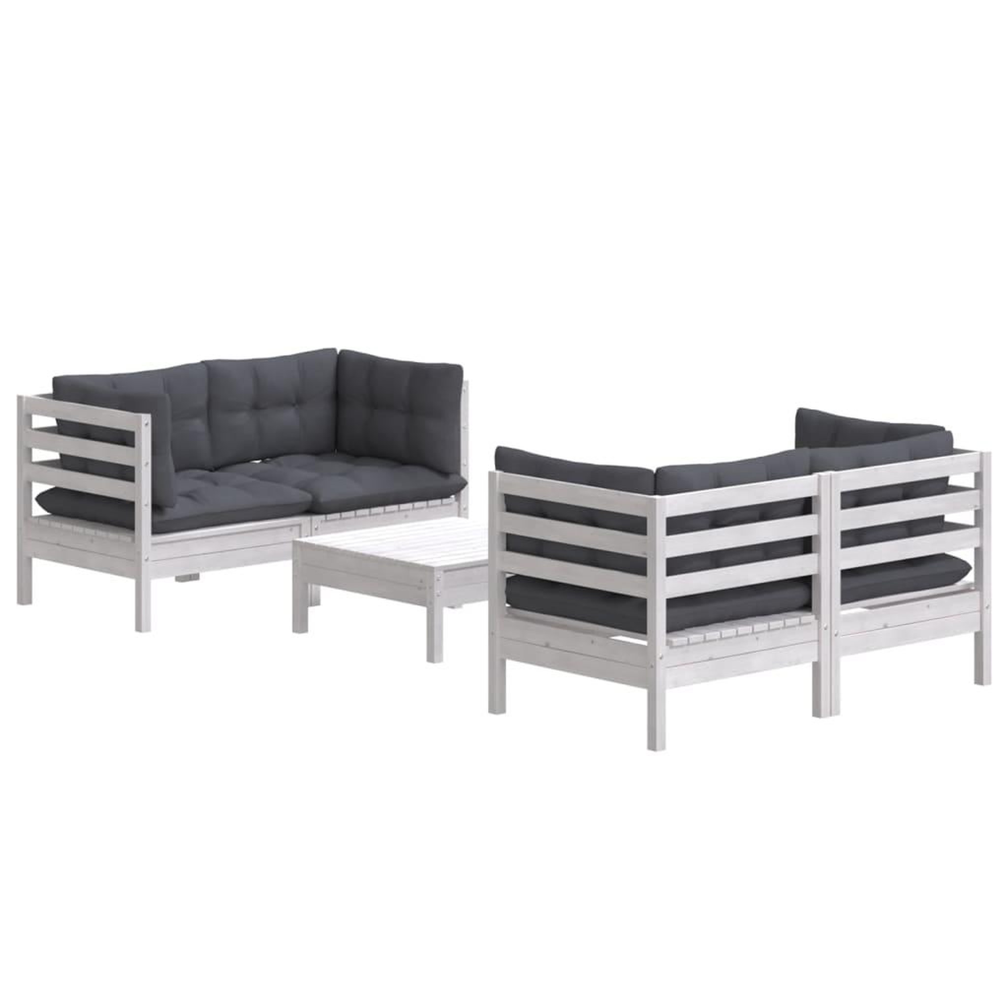 Voir la diapositive 3 : VIDAXL Salon de jardin 5 pcs avec coussins anthracite bois de pin