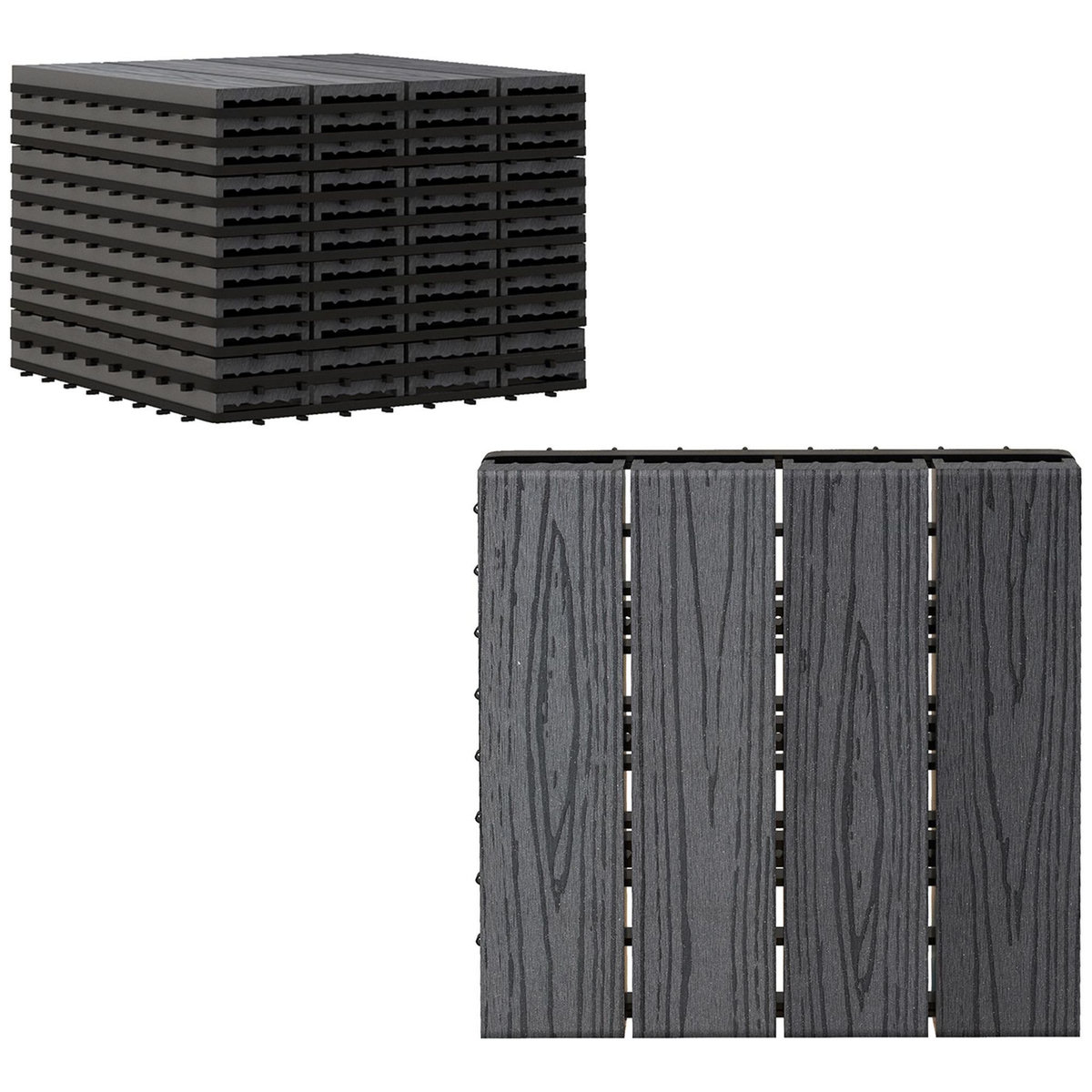 OUTSUNNY Caillebotis - dalles terrasse - lot de 11 - clipsables, installation très simple - lamelles composite aspect bois