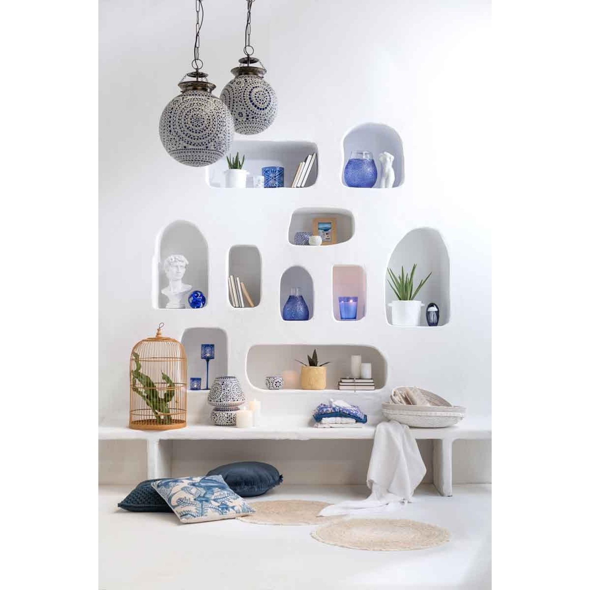 Voir la diapositive 4 : J-LINE Photophore Design en Verre  Santorini  25cm Bleu