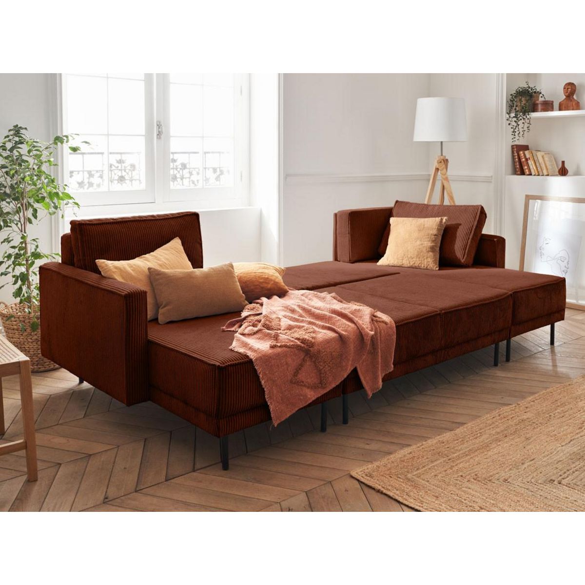 LISA DESIGN Charlie - canapé panoramique en u - 7 places - convertible avec coffre - en velours côtelé