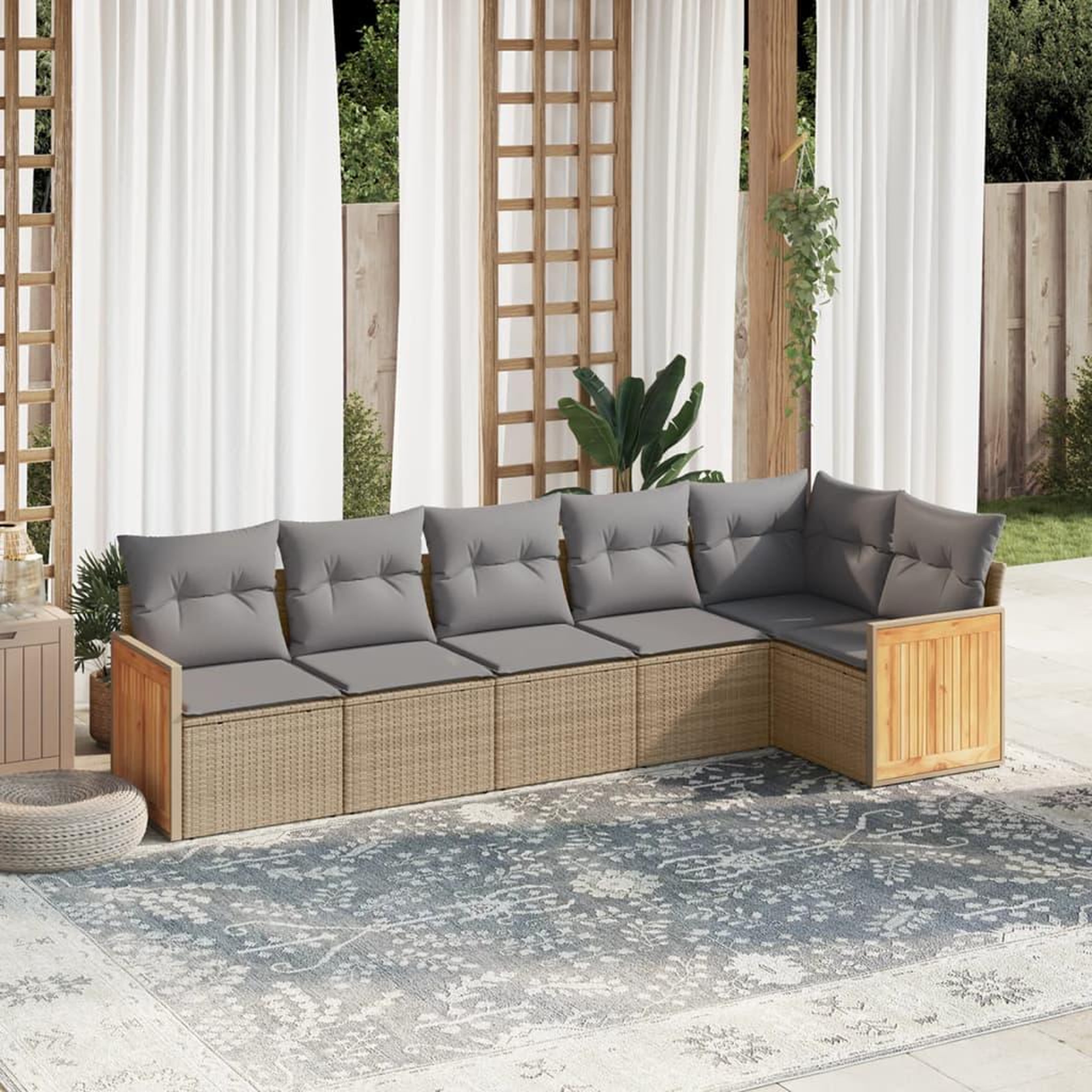 VIDAXL Salon de jardin avec coussins 6 pcs beige resine tressee