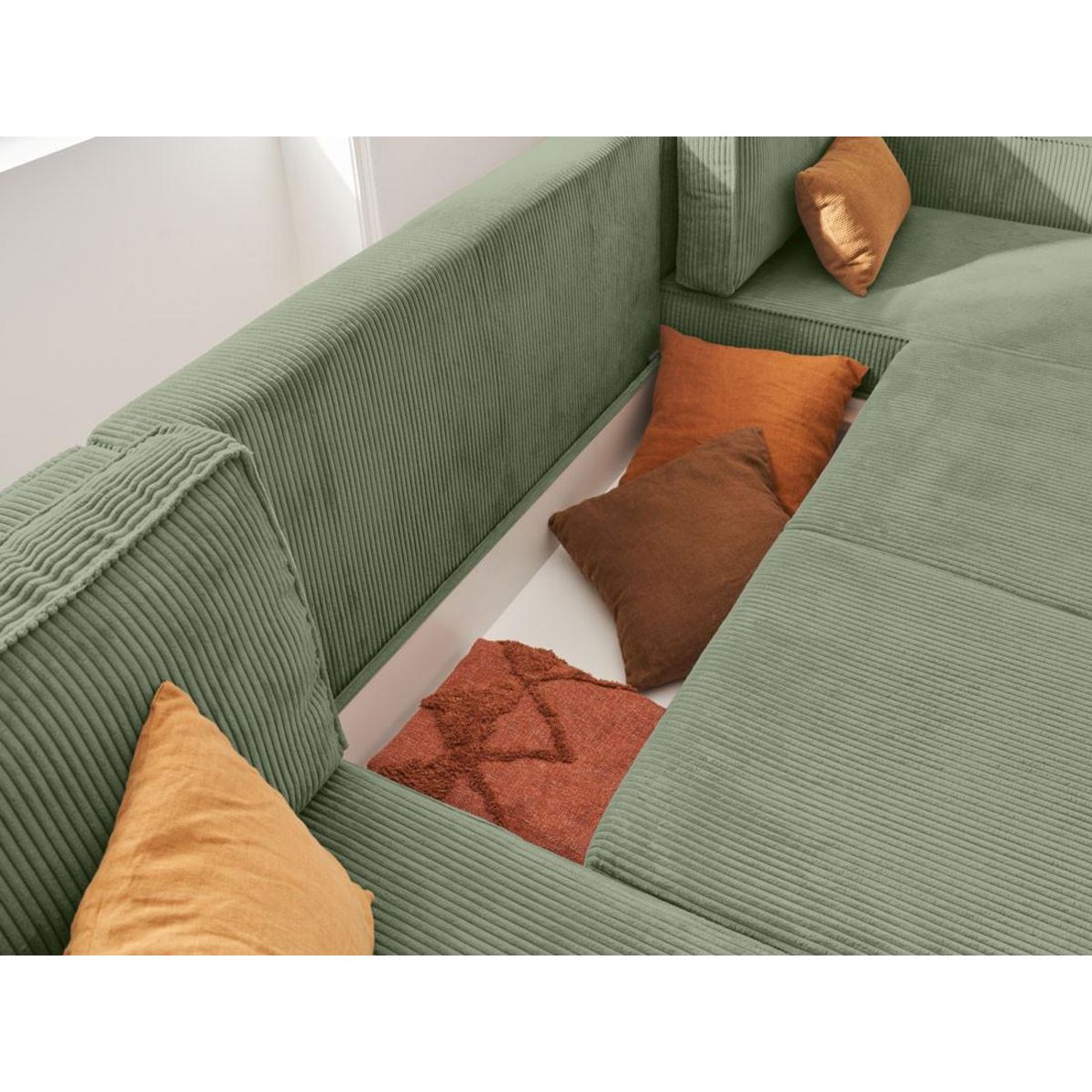 LISA DESIGN Charlie - canapé panoramique en u - 7 places - convertible avec coffre - en velours côtelé