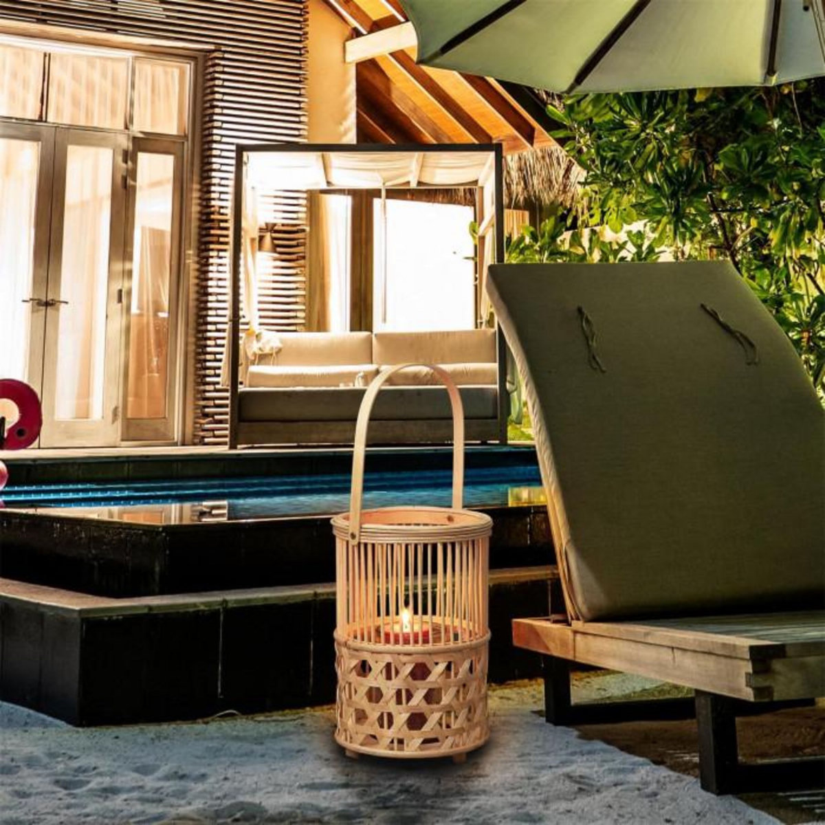 Paris Prix Lanterne en Bambou  Anse Tressée  55cm Naturel