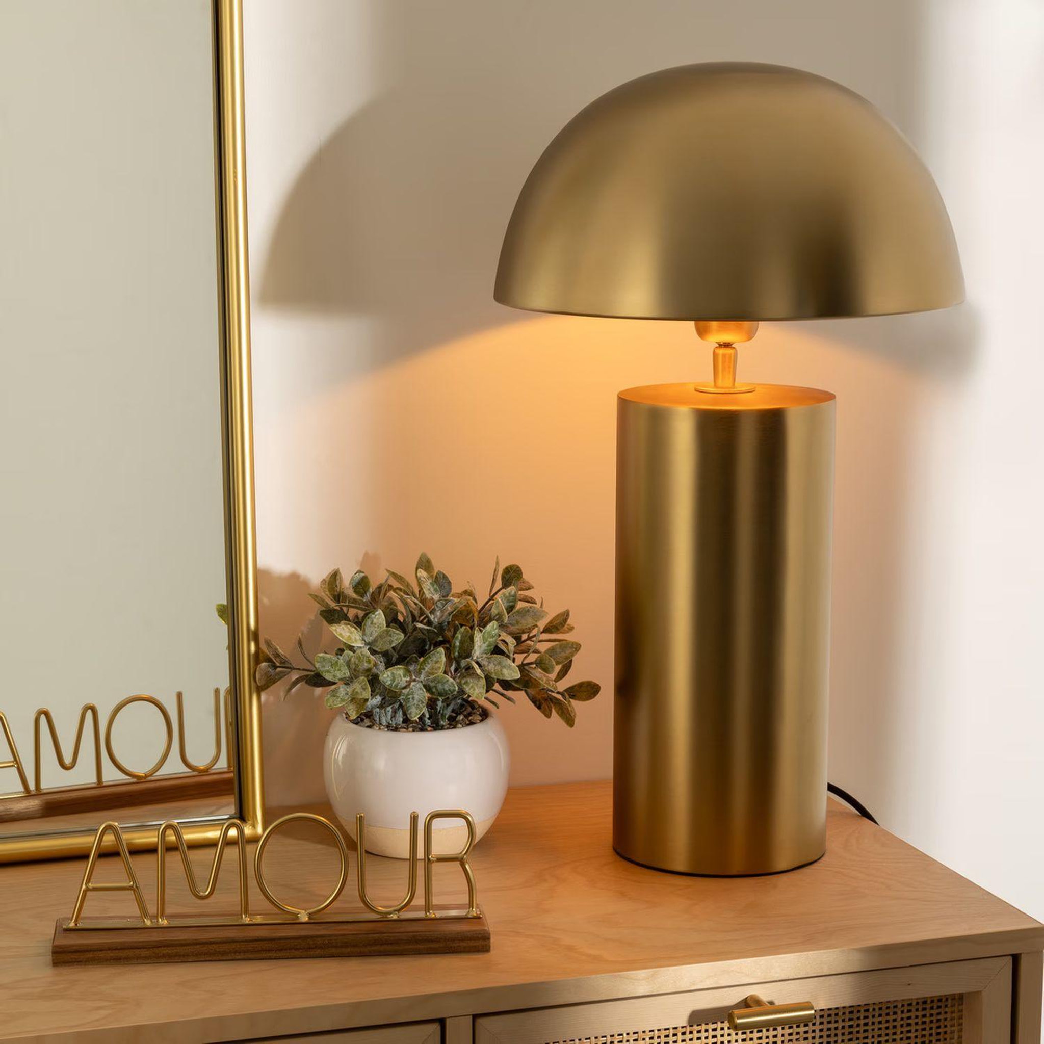 Voir la diapositive 2 : ATMOSPHERA Lampe de table en métal champi - d. 30 cm - doré