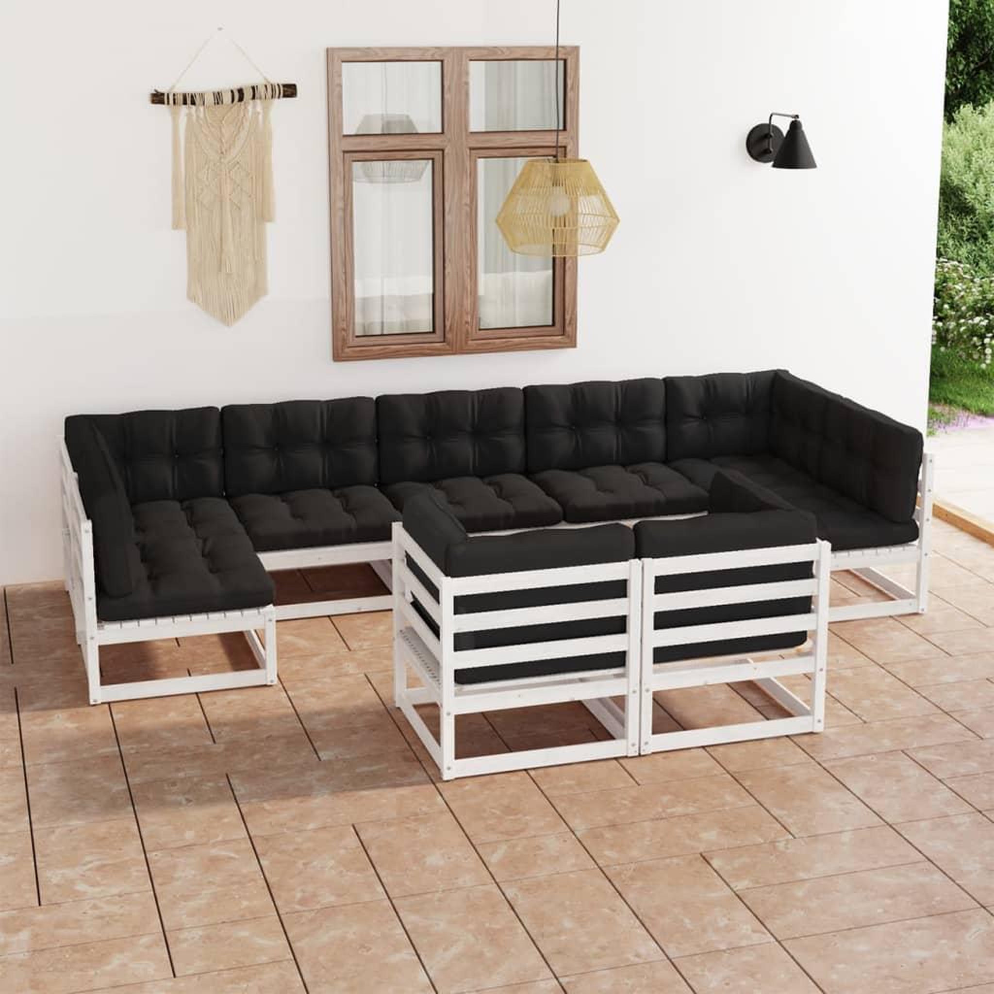 Voir la diapositive 1 : VIDAXL Salon de jardin 9 pcs avec coussins Blanc Bois de pin massif