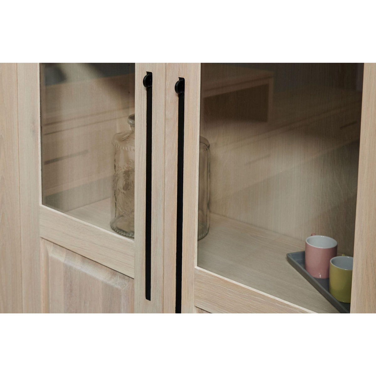 HELLIN Vitrine moderne en chêne blanchi - BOSTON