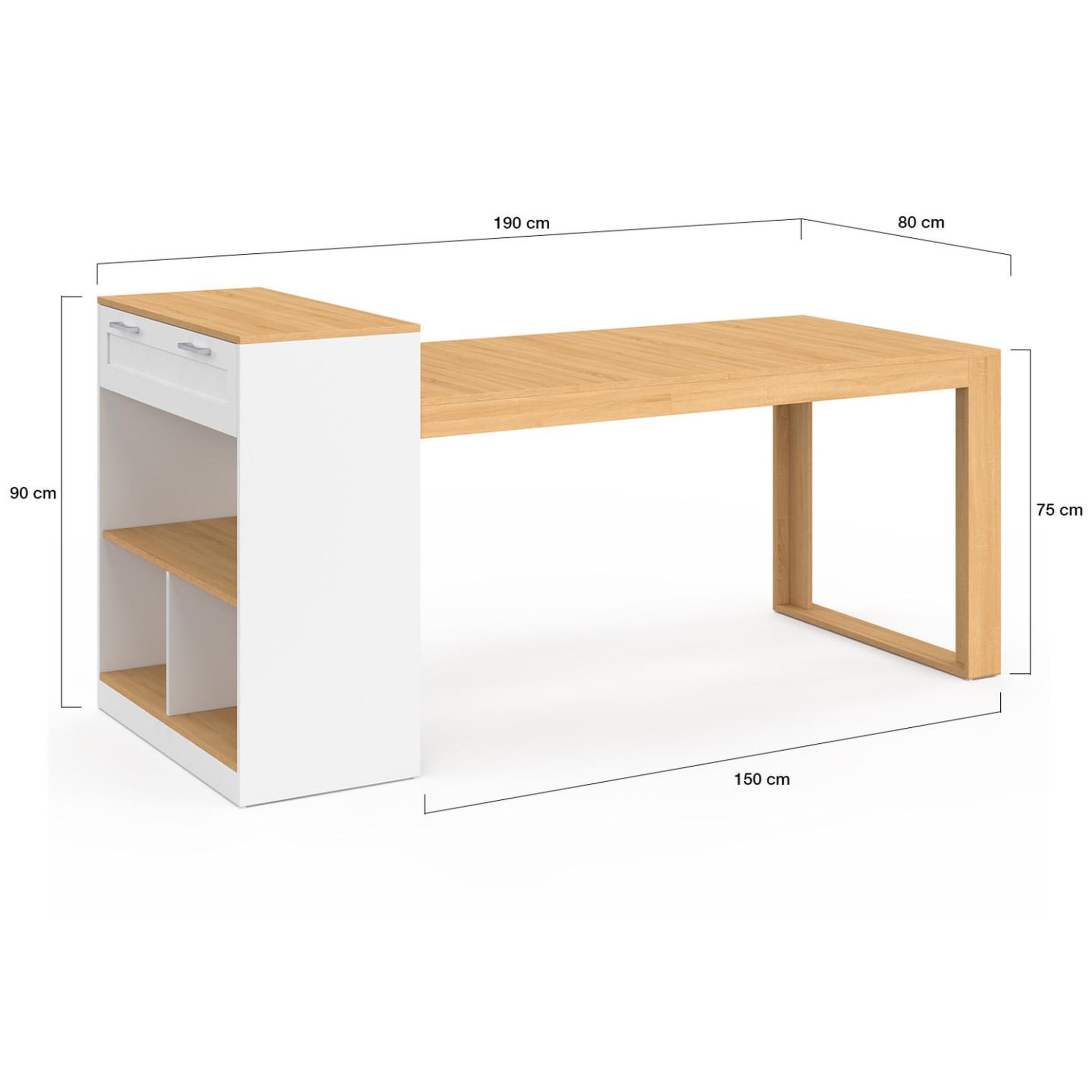 Voir la diapositive 5 : ID MARKET Ilot central avec table à manger 5 personnes gary 190 cm blanc et plateau bois